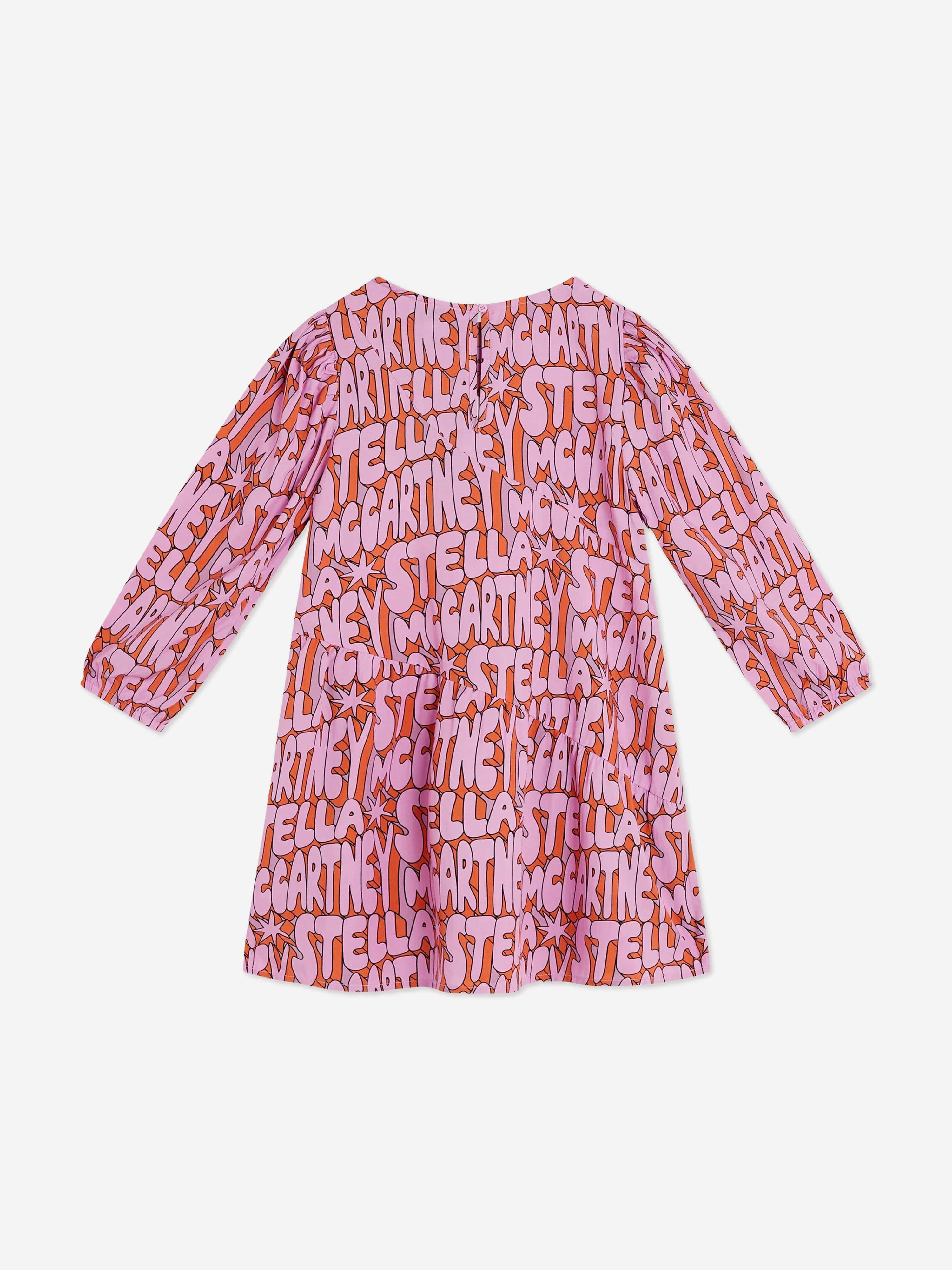 Stella McCartney Girls Woven Logo Dress in Pink