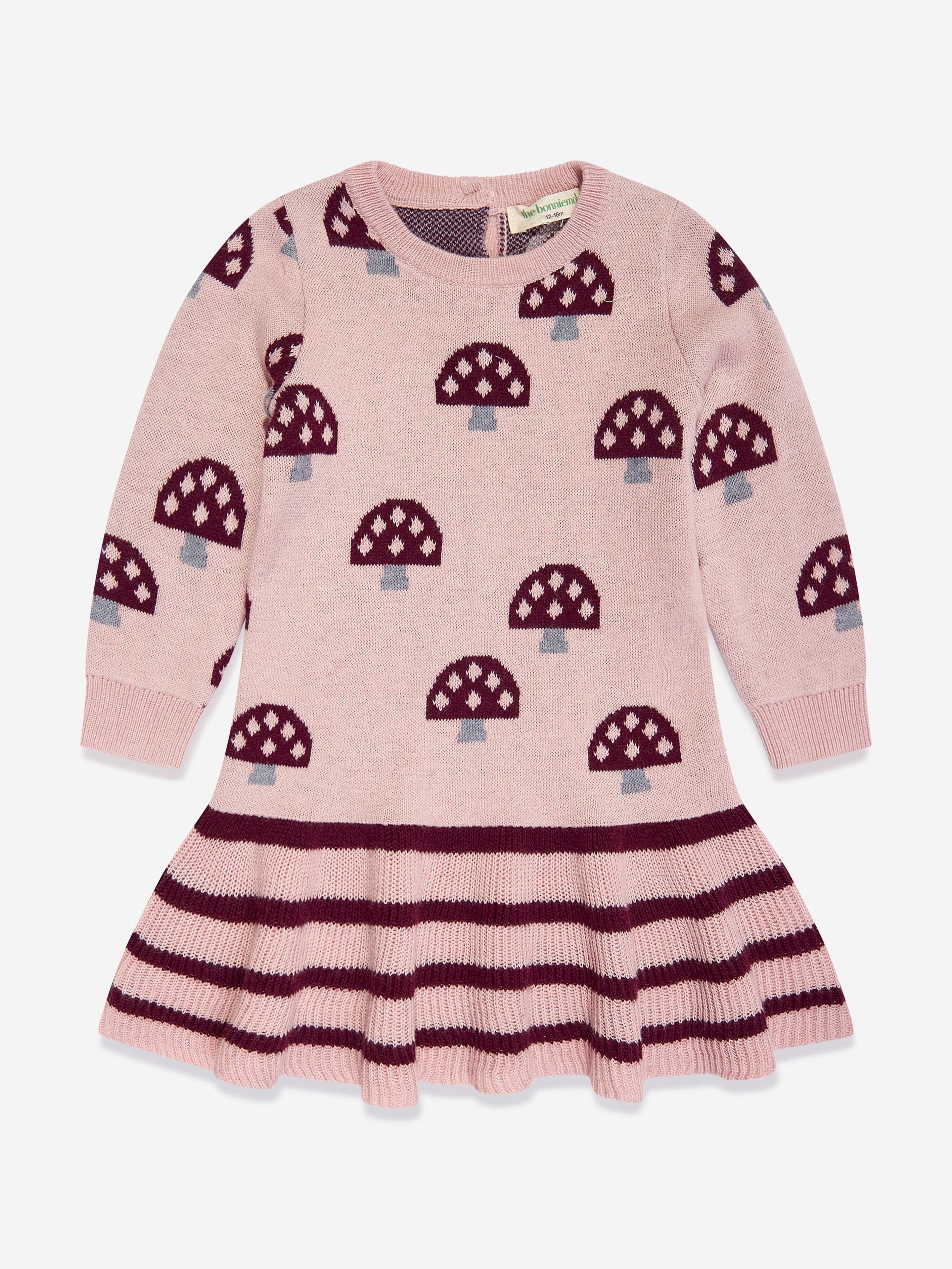 Girls Sage Mushroom Knit Dress in Pink