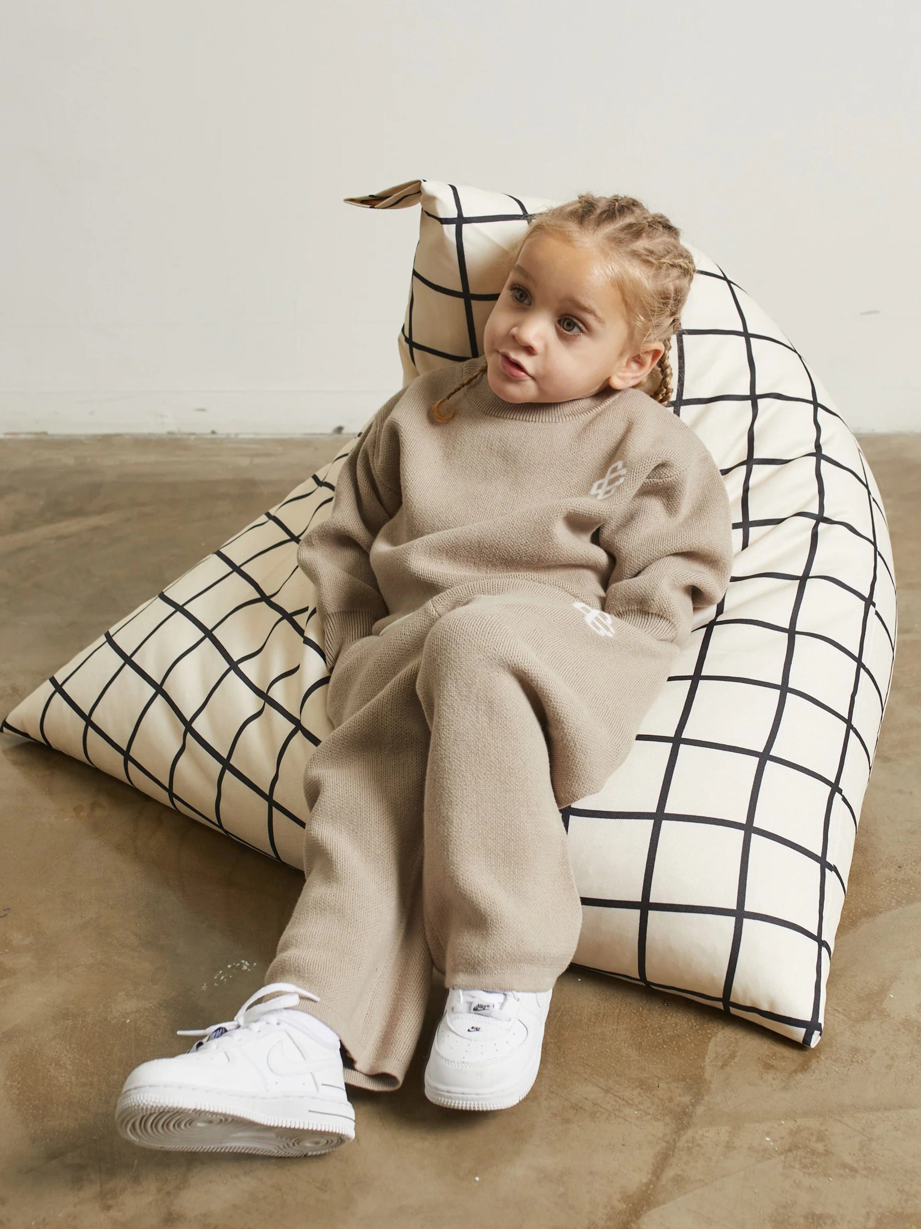 The Couture Club Kids Knitted Emblem Joggers in Beige