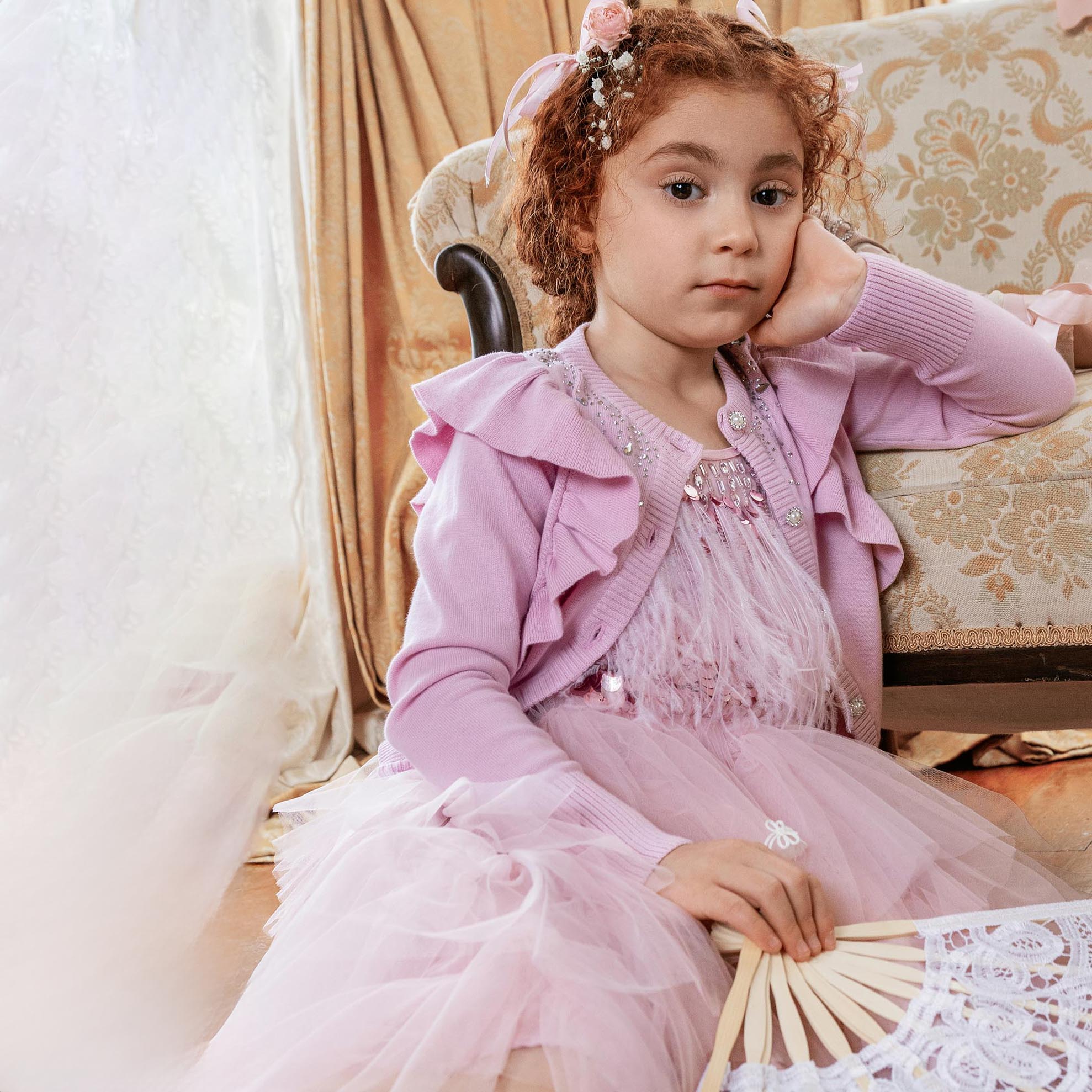Girls Pink Feathered Tutu Dress