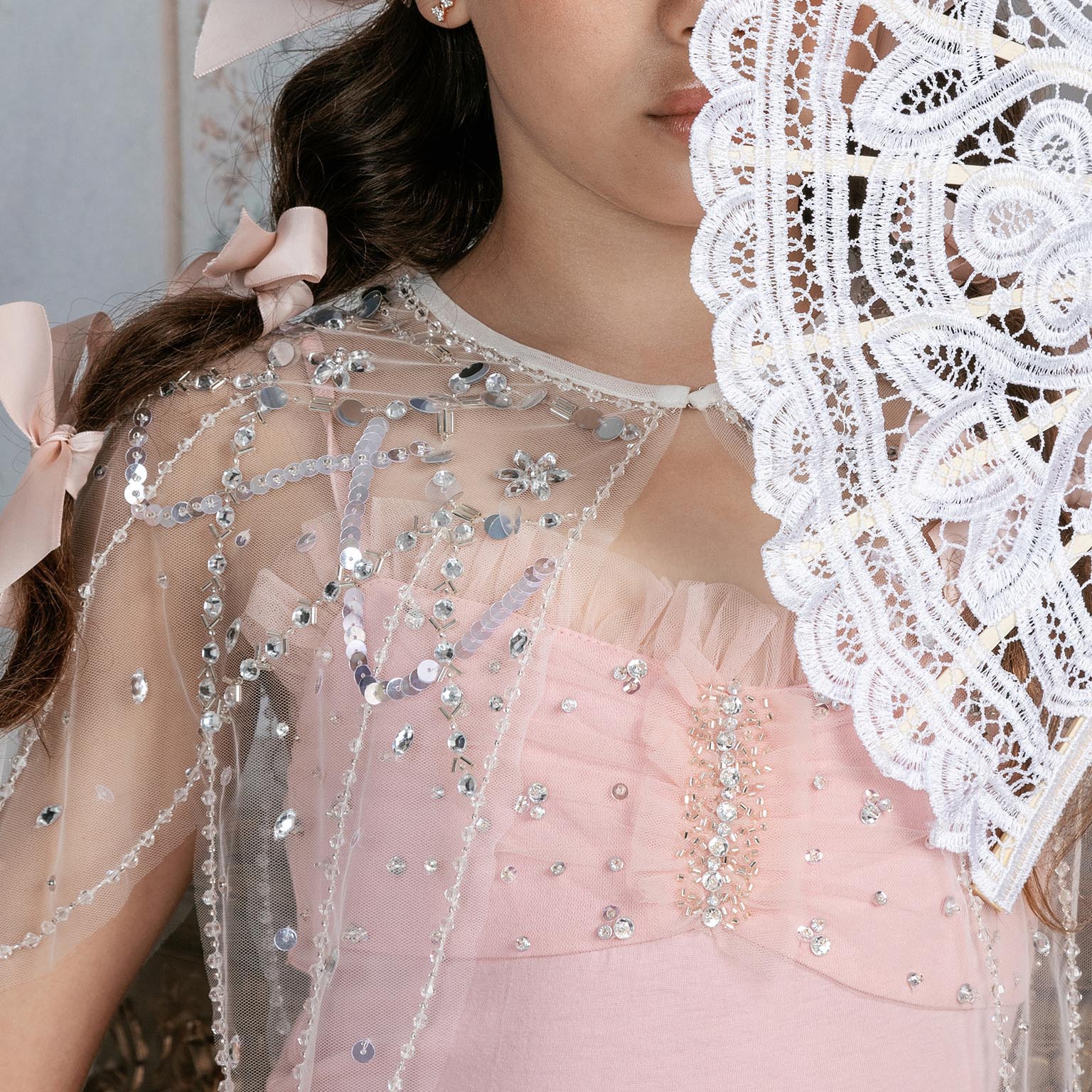 Girls White  Sequin Cape