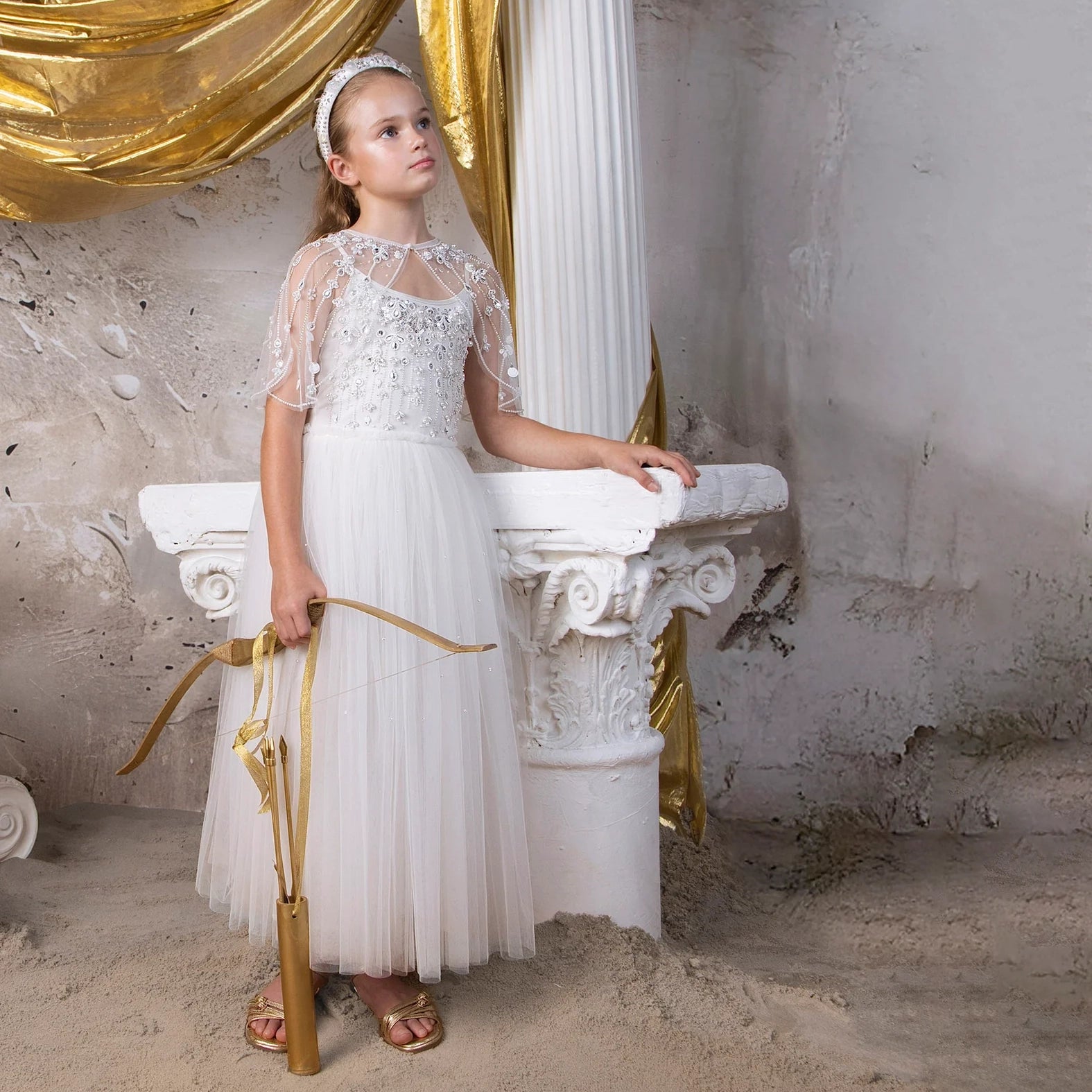 Girls White Beads Strap Tutu Dress