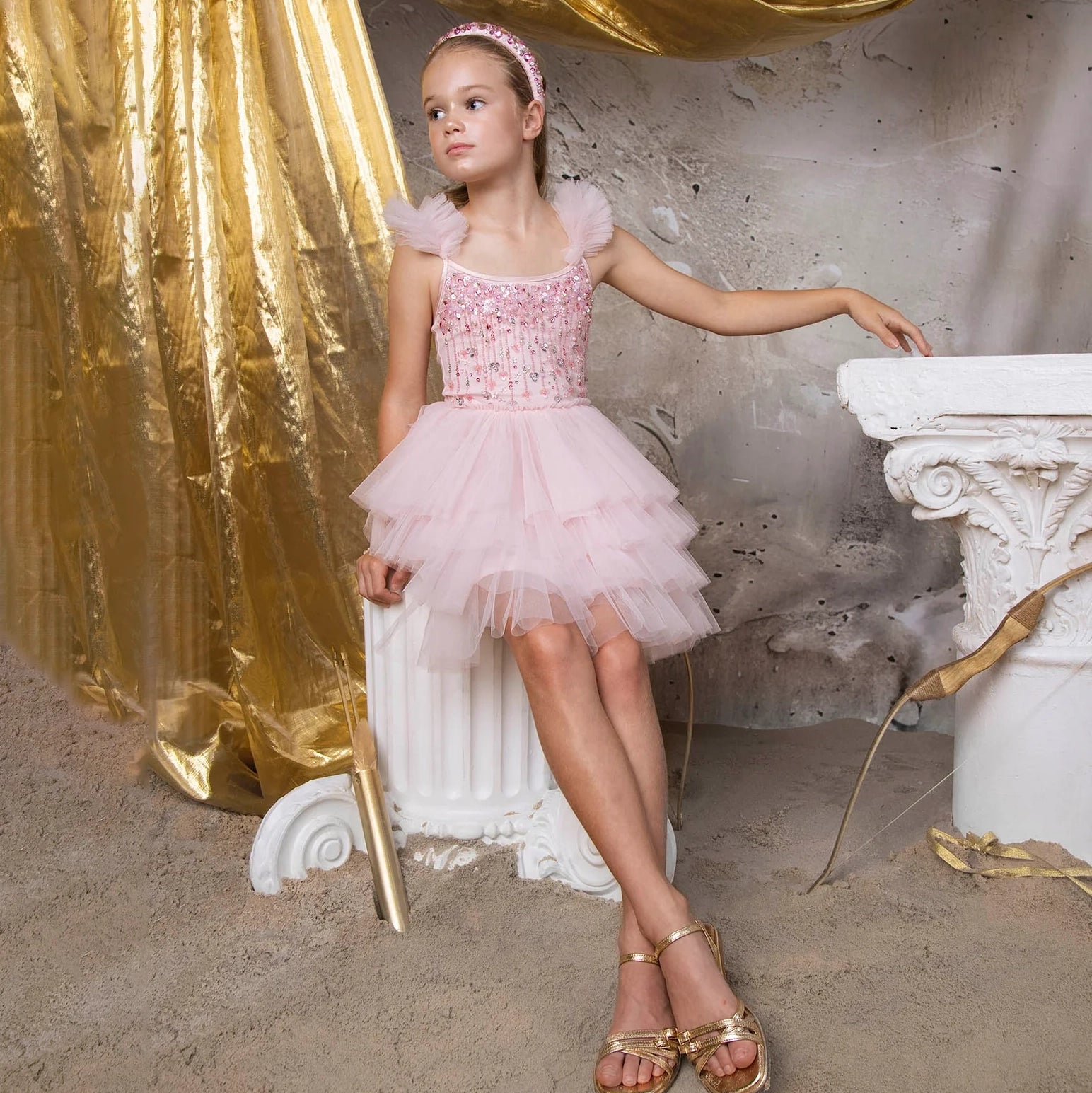 Girls Pink Beads Tutu Dress