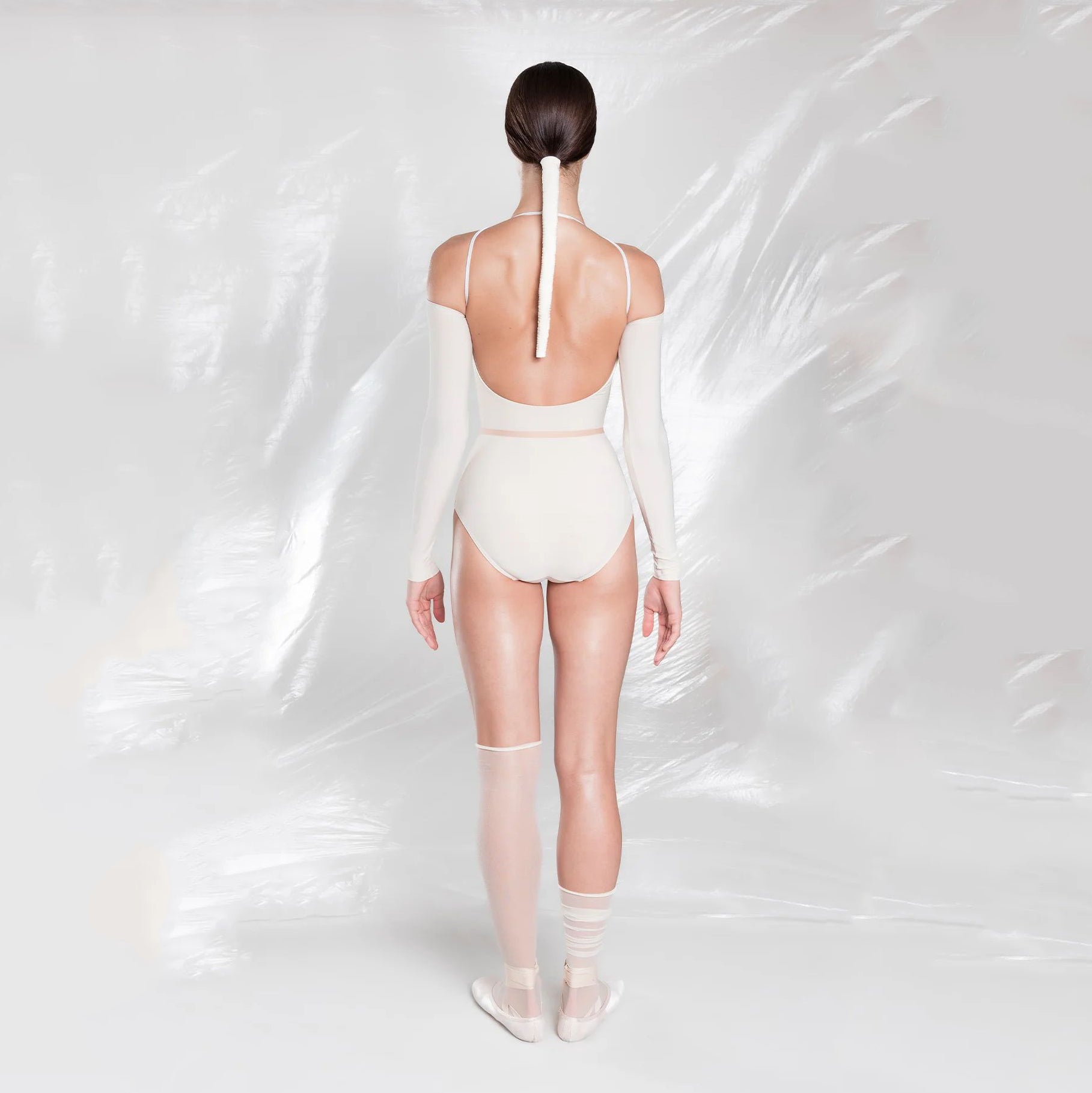 Women White "TEARDROP BOW" Long Sleeves Ballet Onesies(252LE09VL/edelweiss)