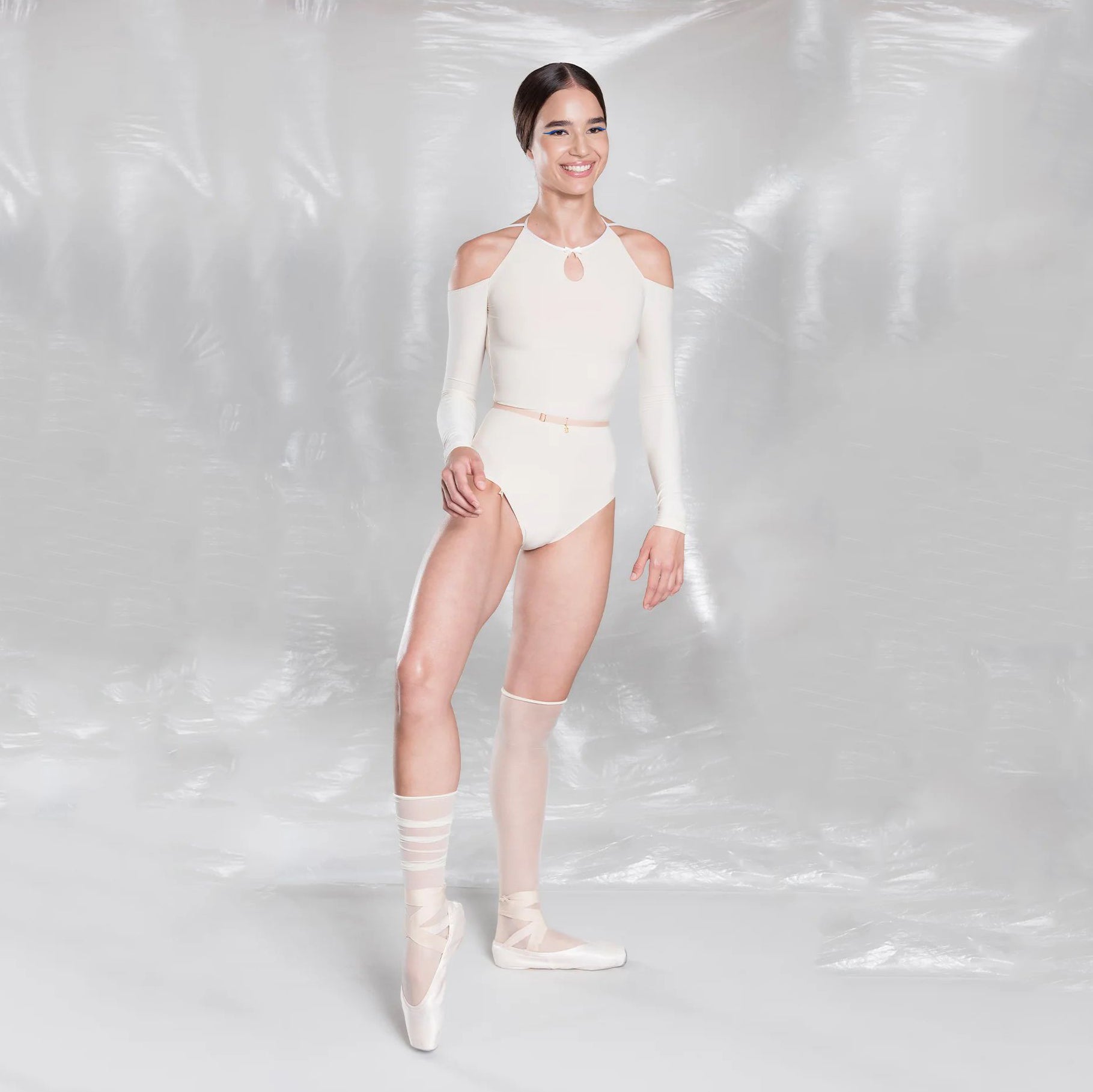 Women White "TEARDROP BOW" Long Sleeves Ballet Onesies(252LE09VL/edelweiss)