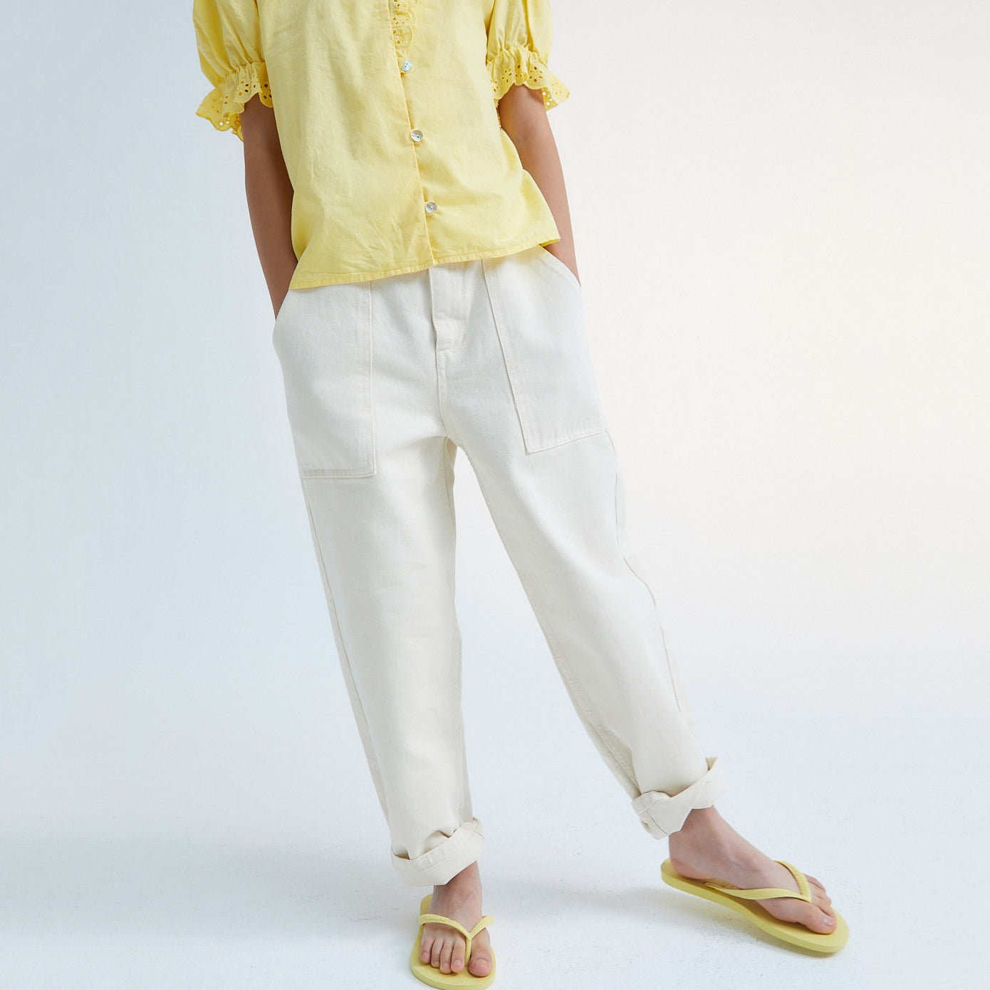 Girls White Cotton Trousers