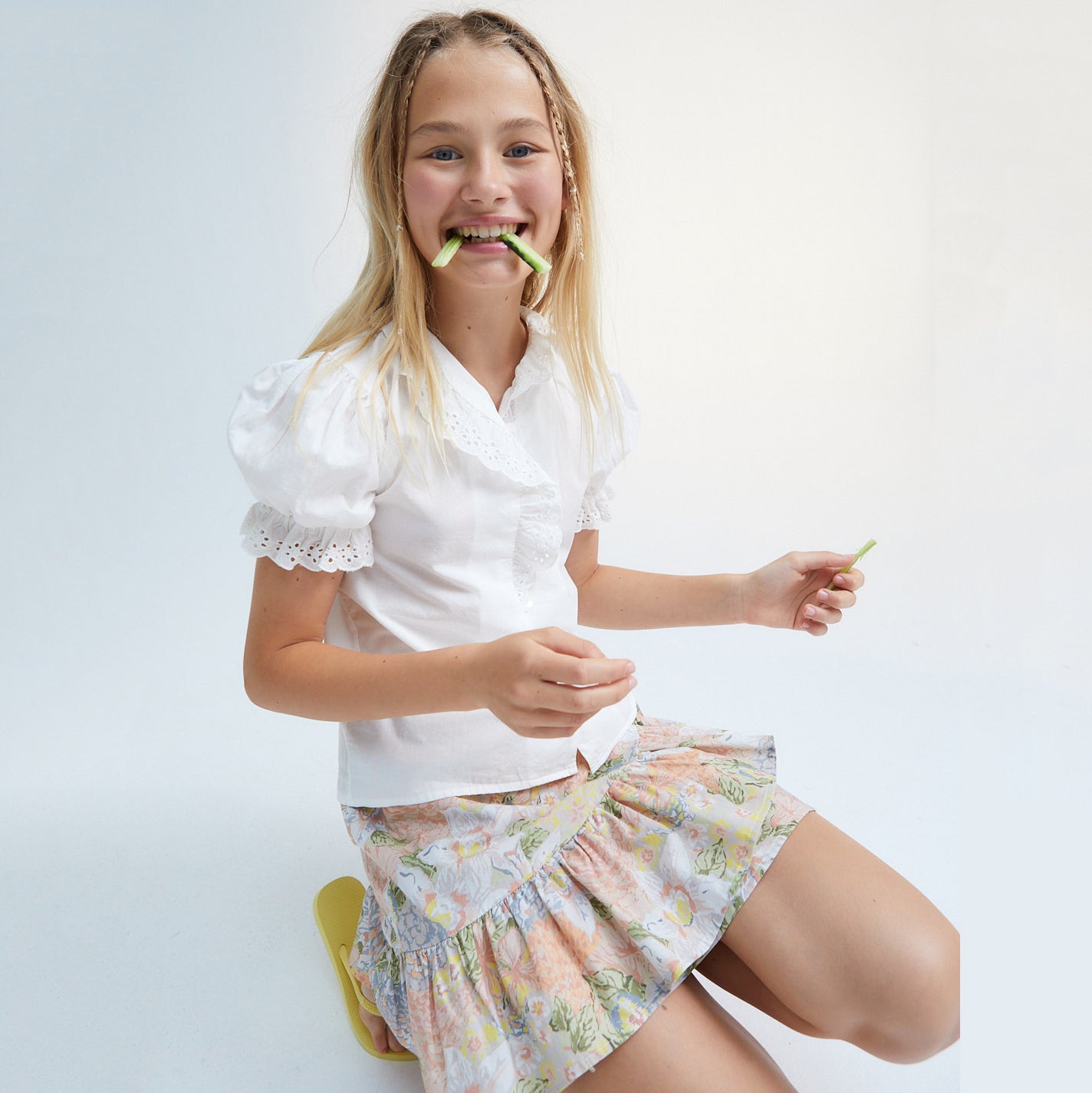 Girls White Embroidered Cotton Shirt
