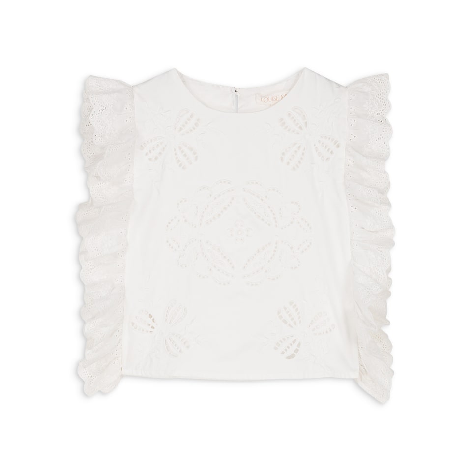 Girls White Embroidered Cotton Top