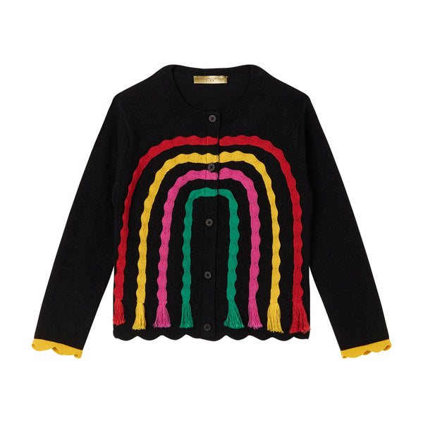 Girls Black Tassel Knit Cardigan