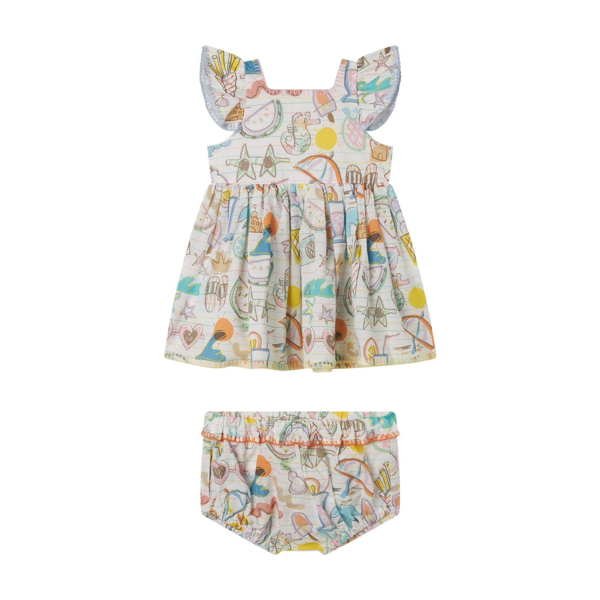 Baby Girls White Printed Cotton Dress Set