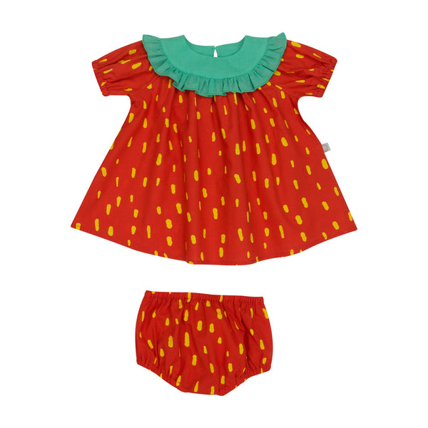 Baby Girls Red Cotton Dress Set