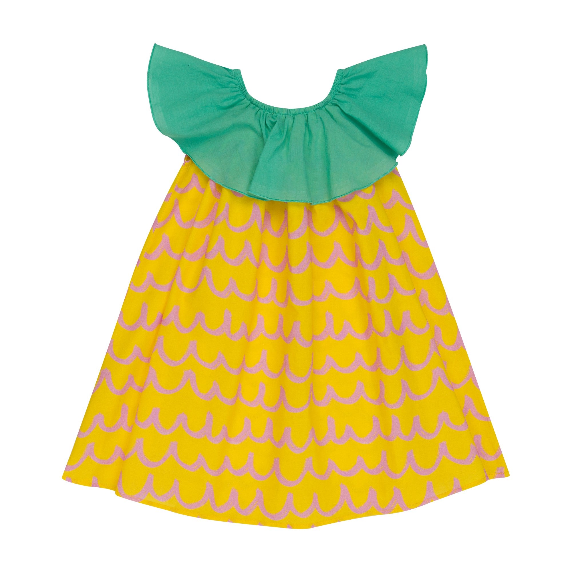 Girls Yellow Ruffled Cotton Dress