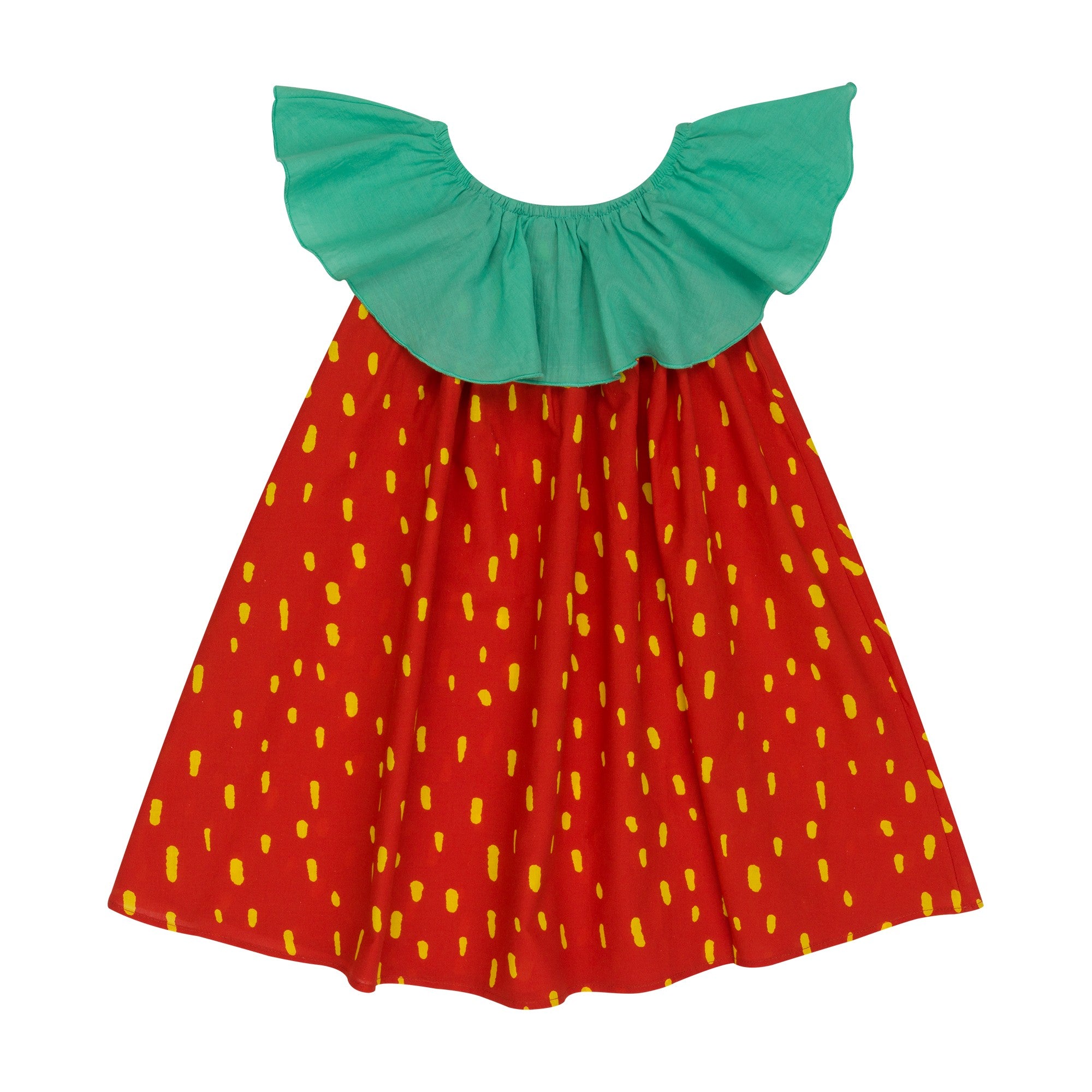 Girls Red Ruffled Cotton Dress