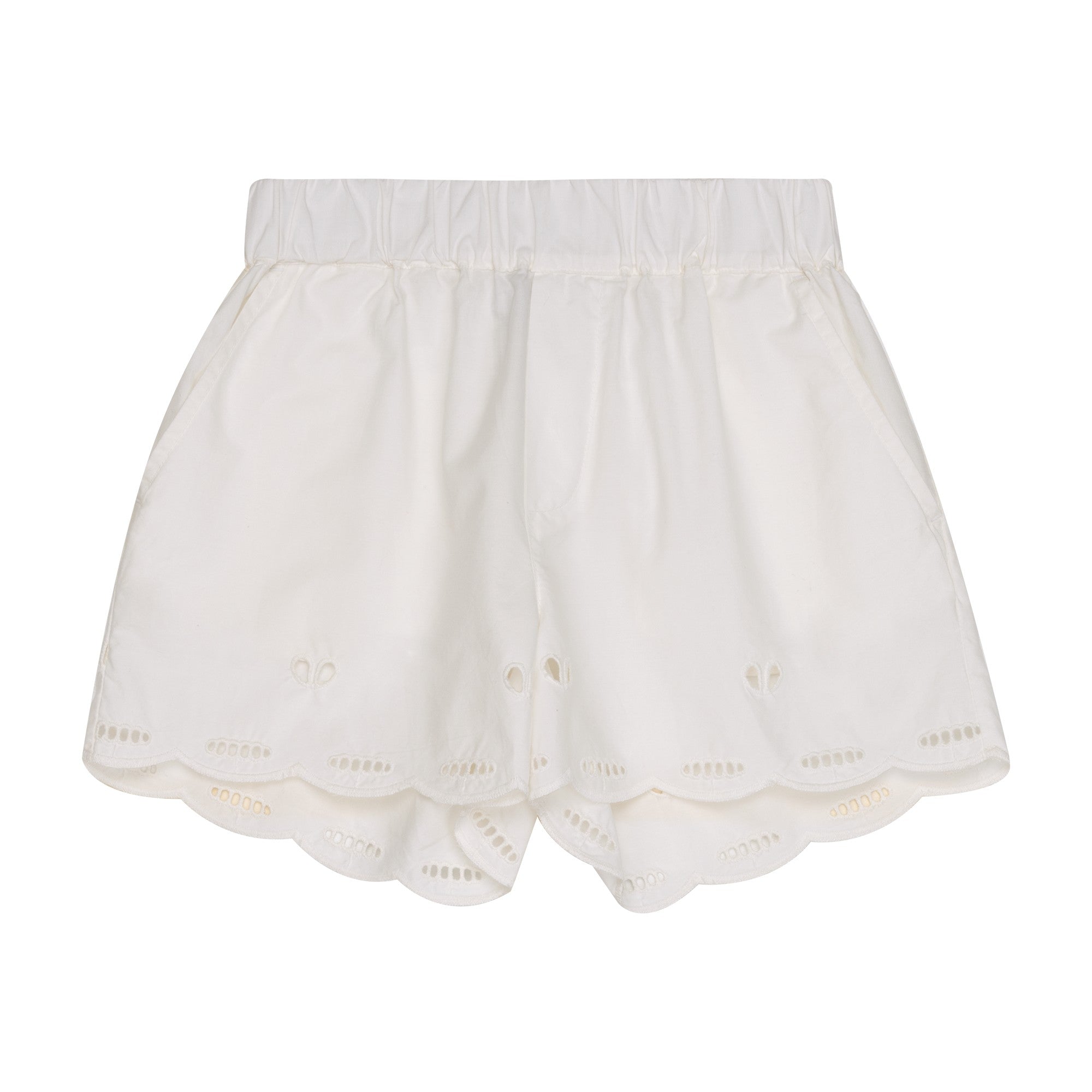Girls White Embroidered Cotton Shorts