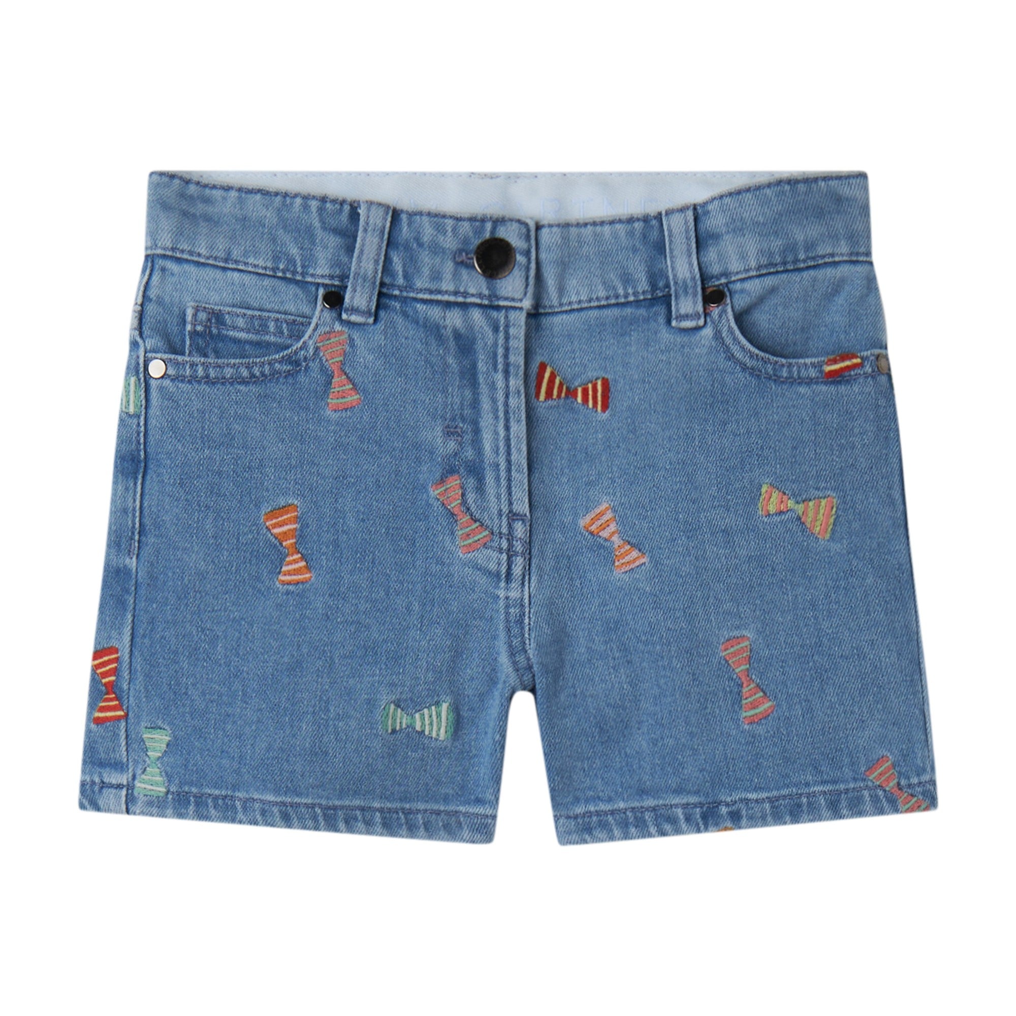 Girls Blue Embroidered Denim Shorts