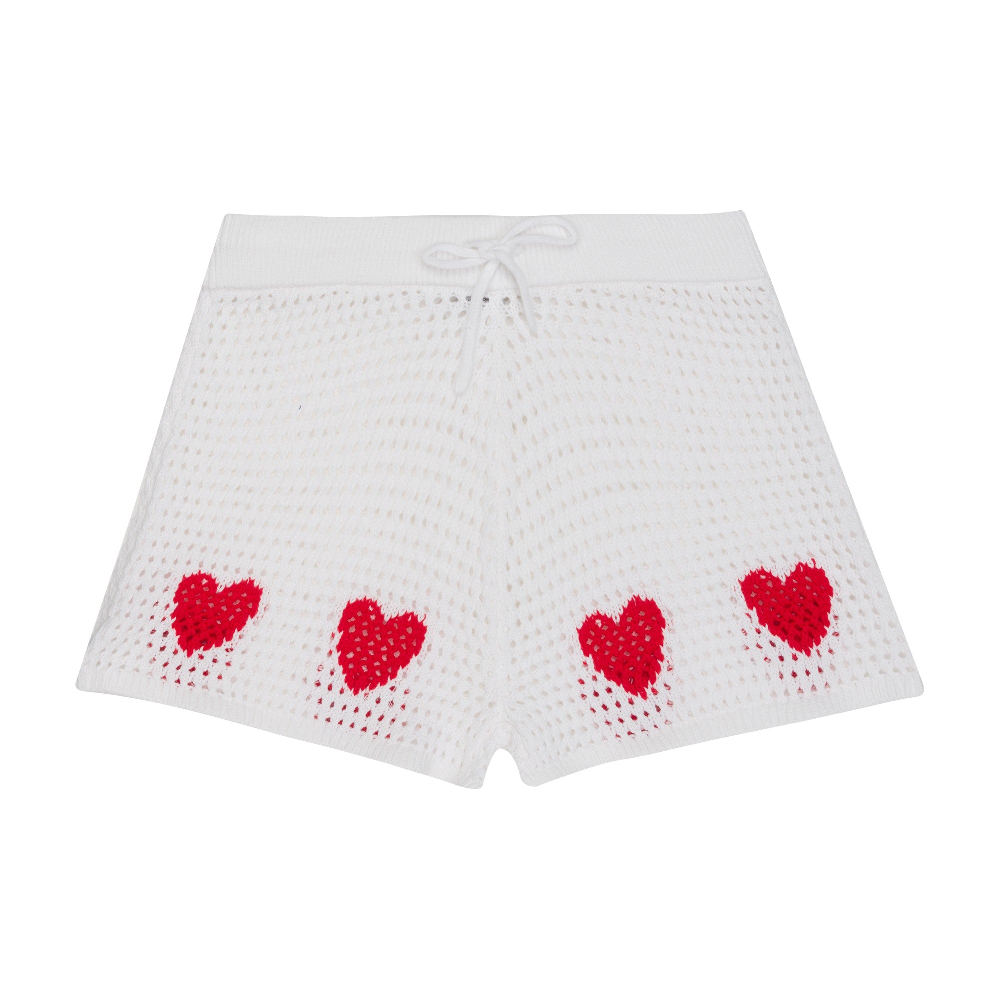 Girls White Heart Knit Shorts