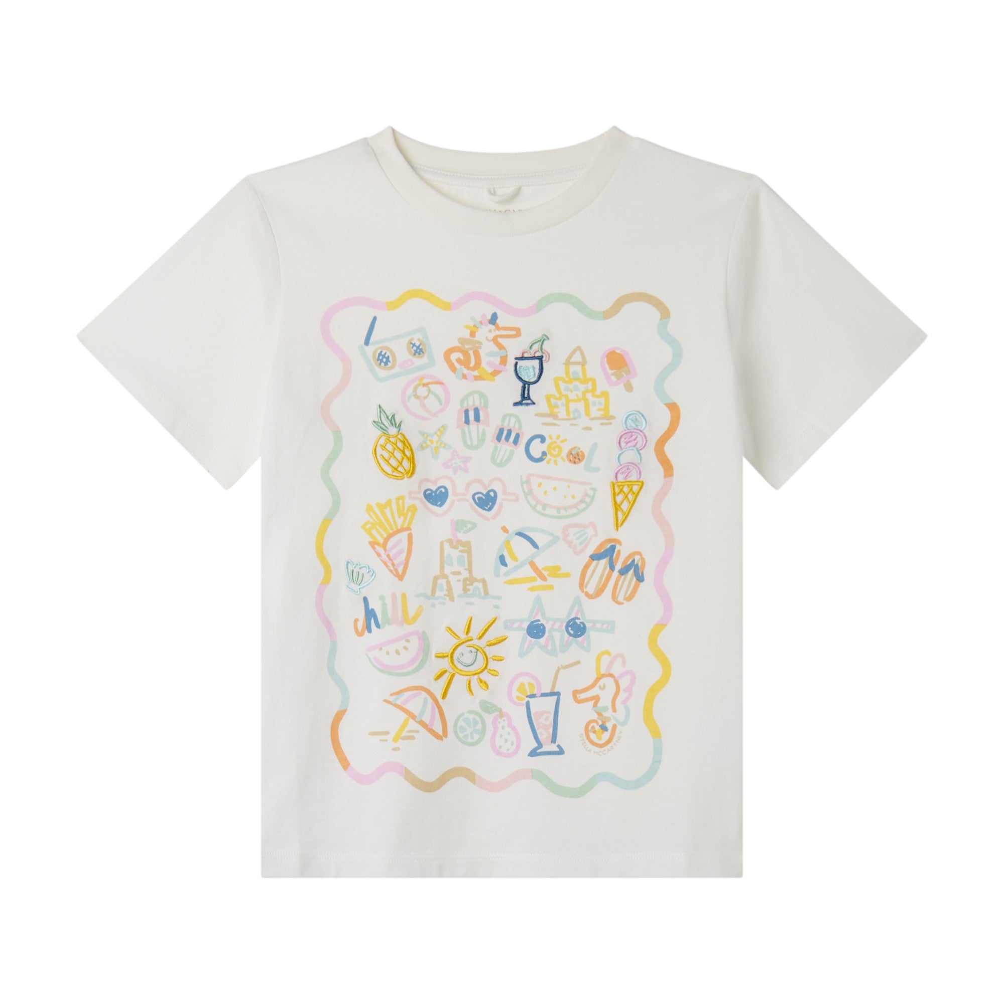 Girls White Printed Cotton T-Shirt
