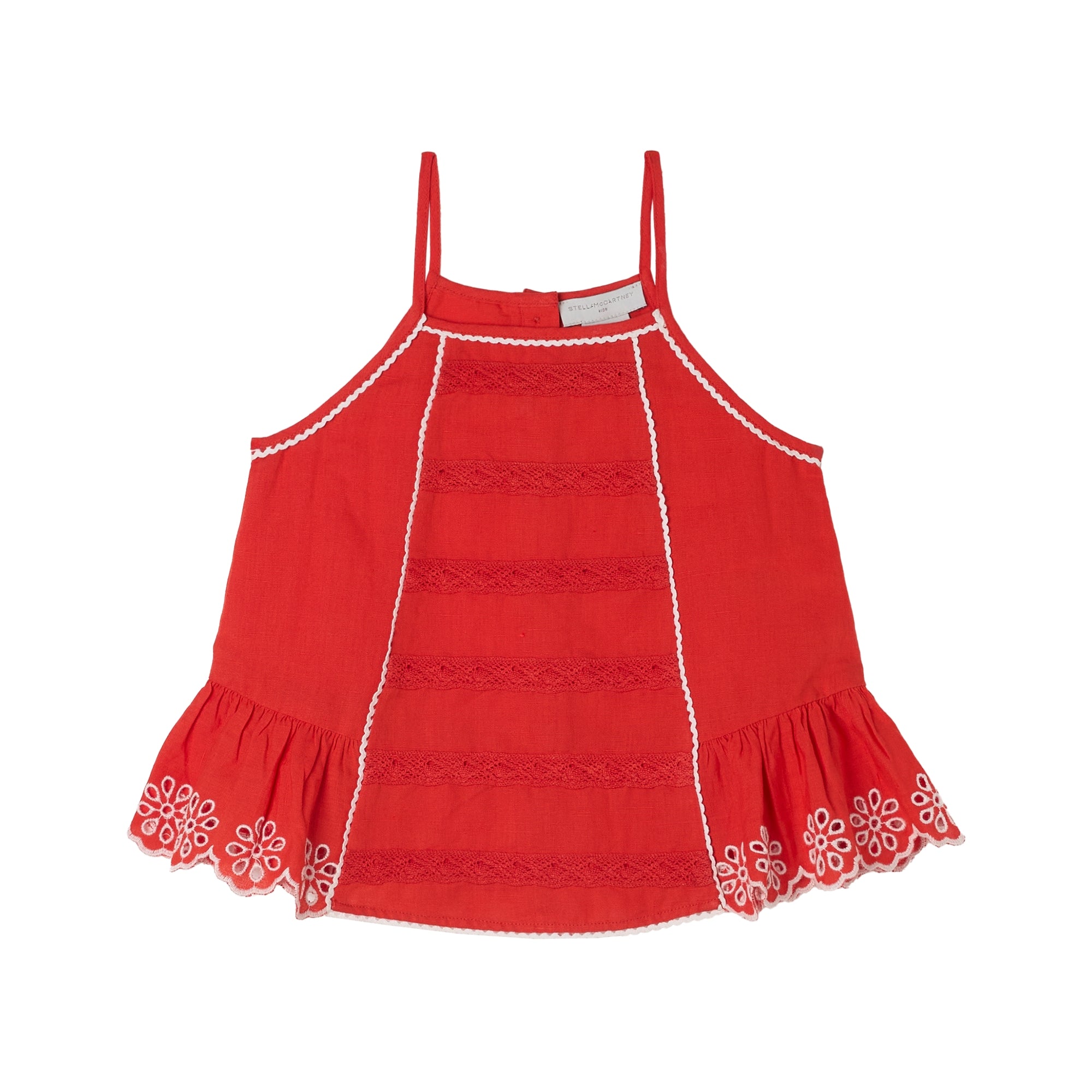 Girls Red Embroidered Lace Strap Top