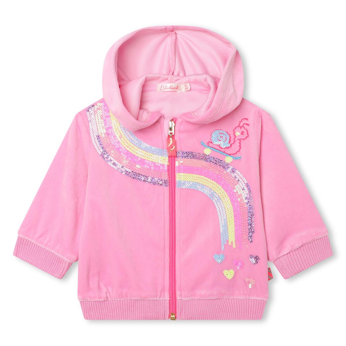 Baby Girls Pink Velvet Zip-Up Top