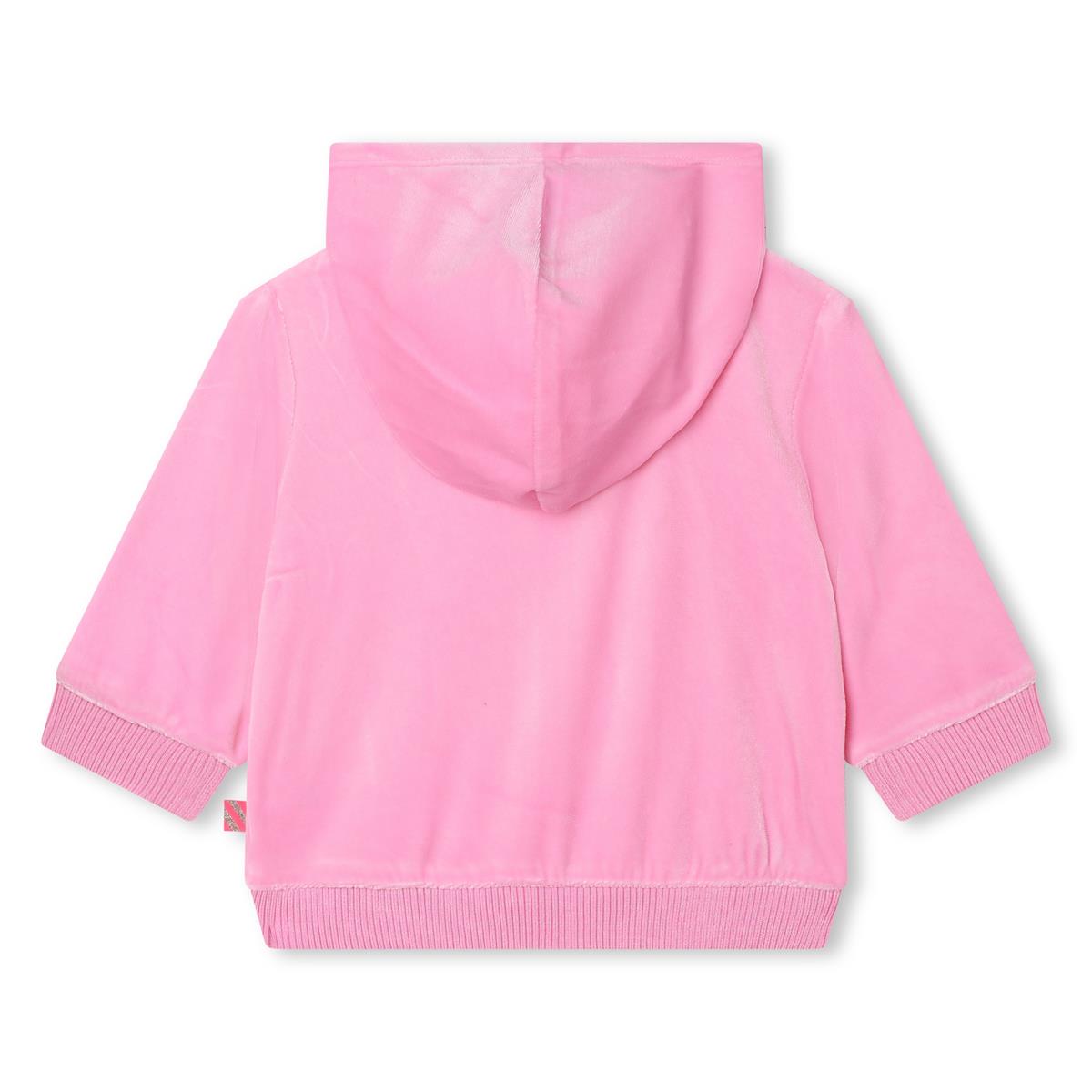 Baby Girls Pink Velvet Zip-Up Top