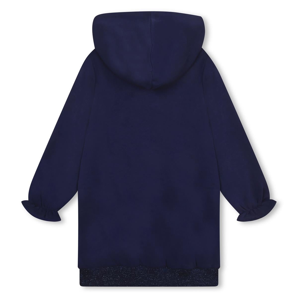 Girls Blue Printed Hooded Dress