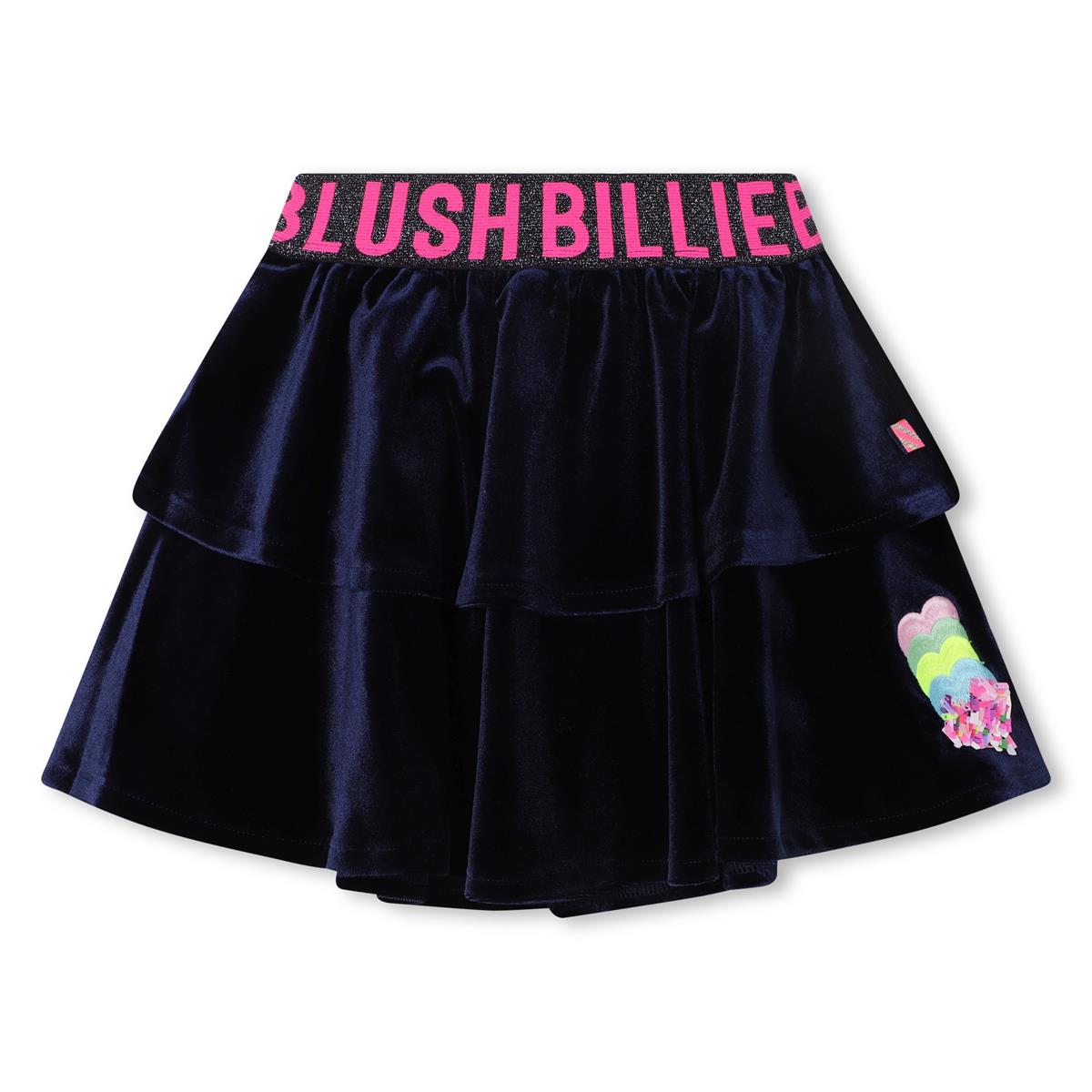 Girls Blue Velvet Logo Skirt