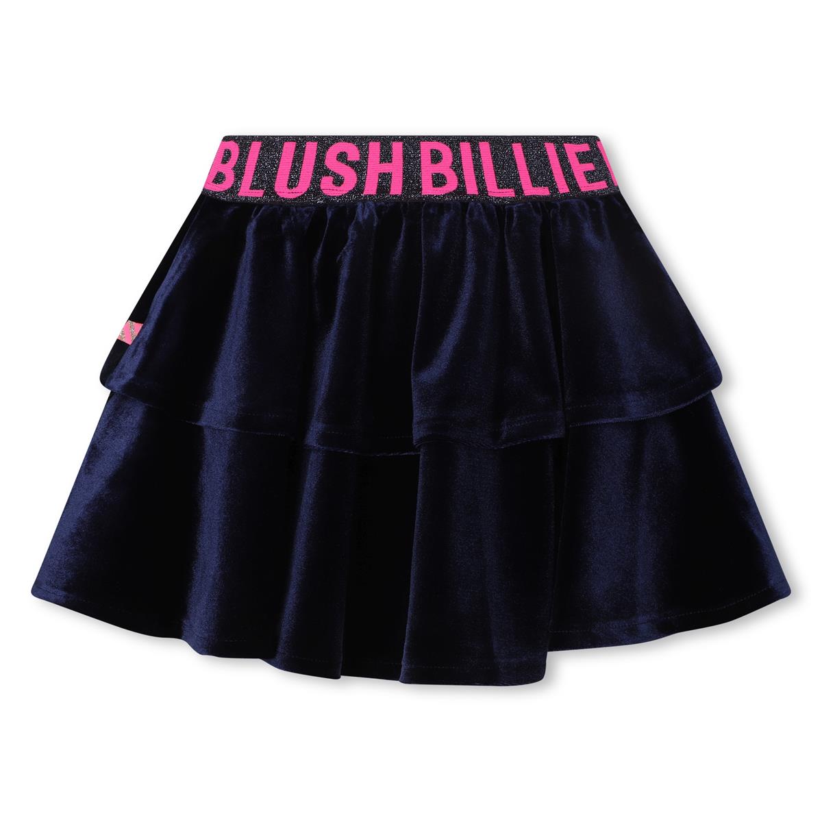 Girls Blue Velvet Logo Skirt