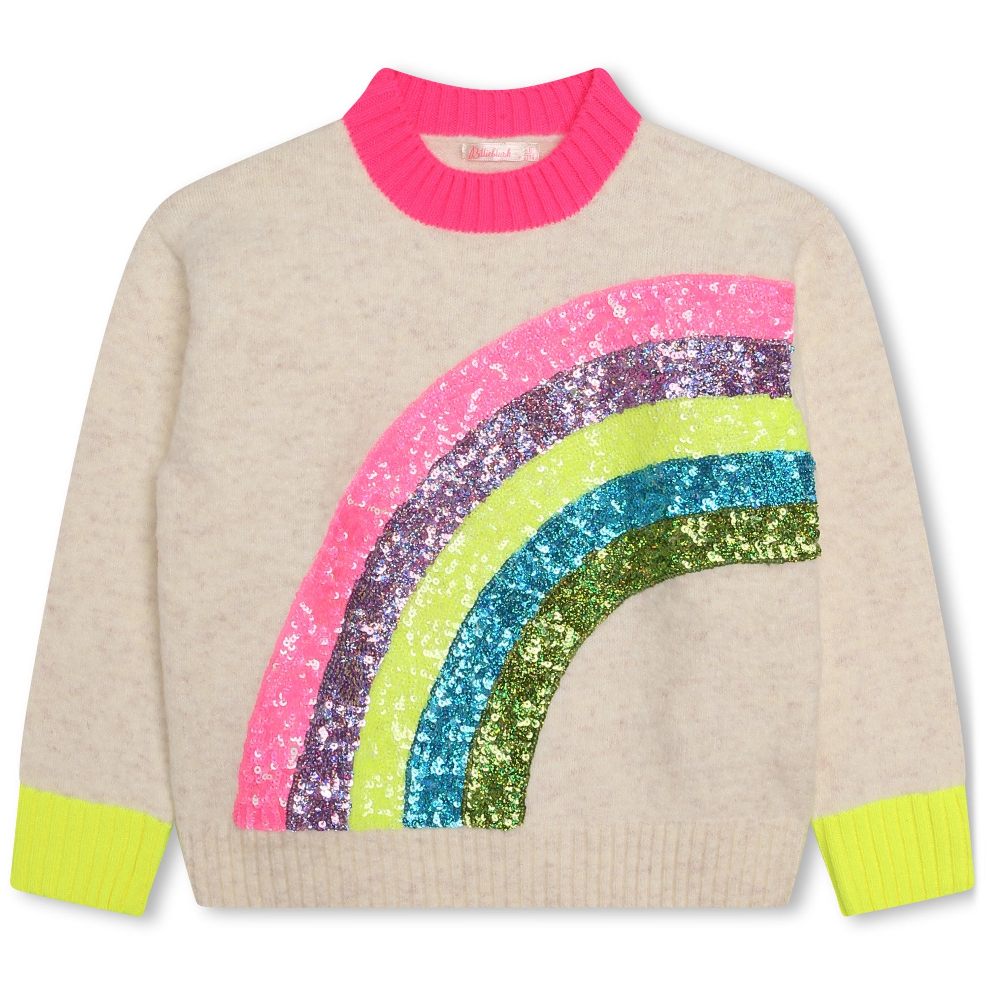 Girls Beige Rainbow Sequin Sweater