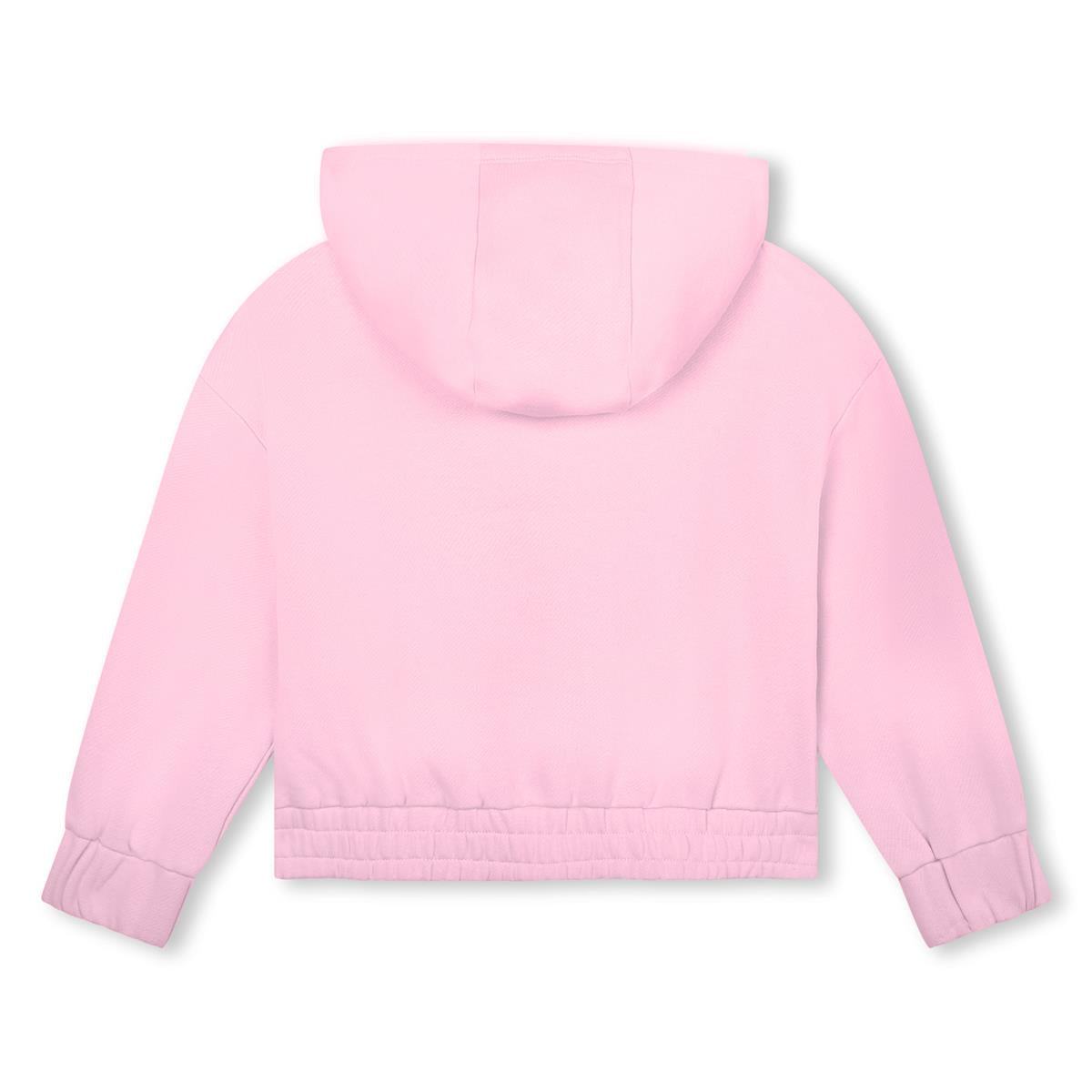 Girls Pink Printed Hooded Sweatshirt
