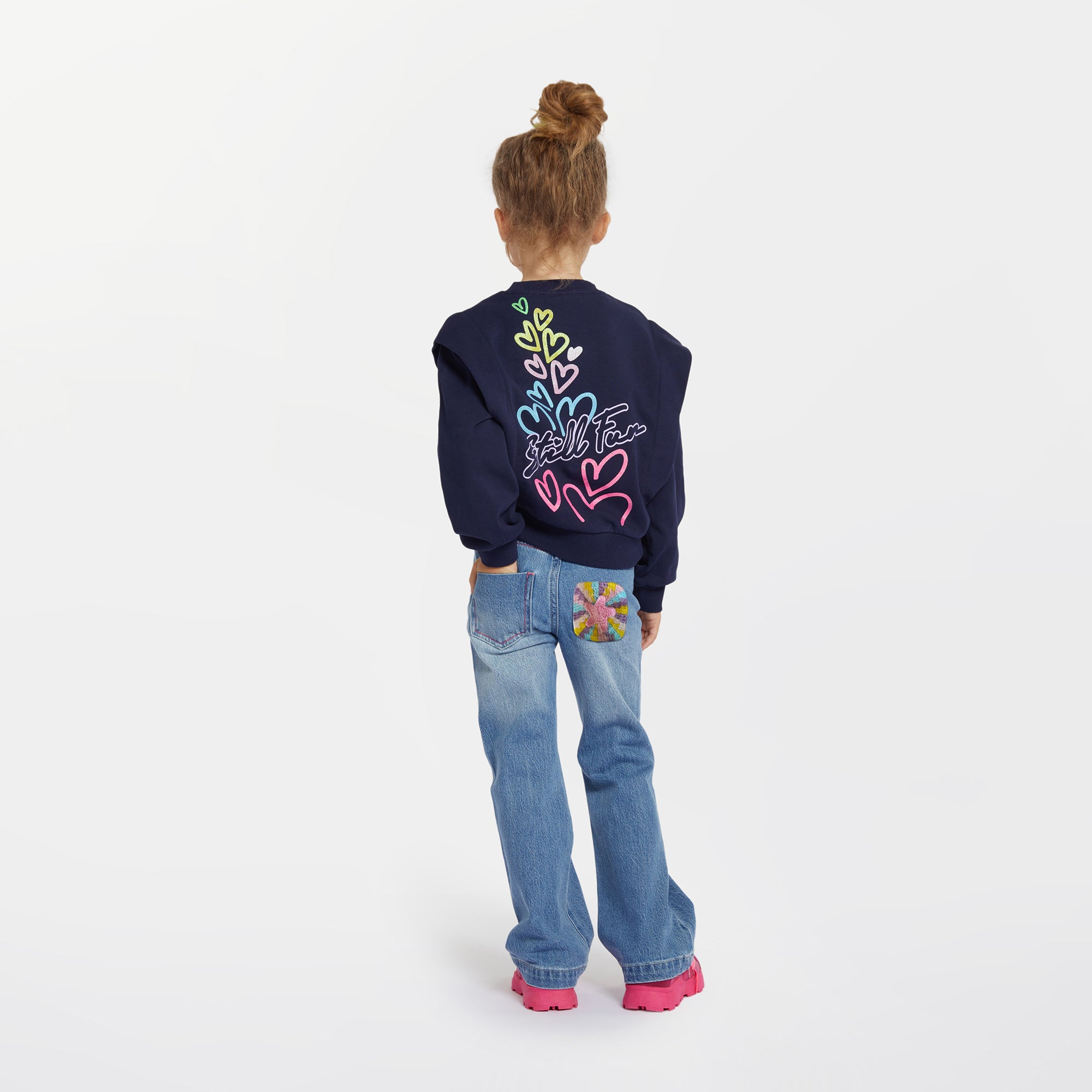 Girls Blue Printed Cotton Sweatshirt