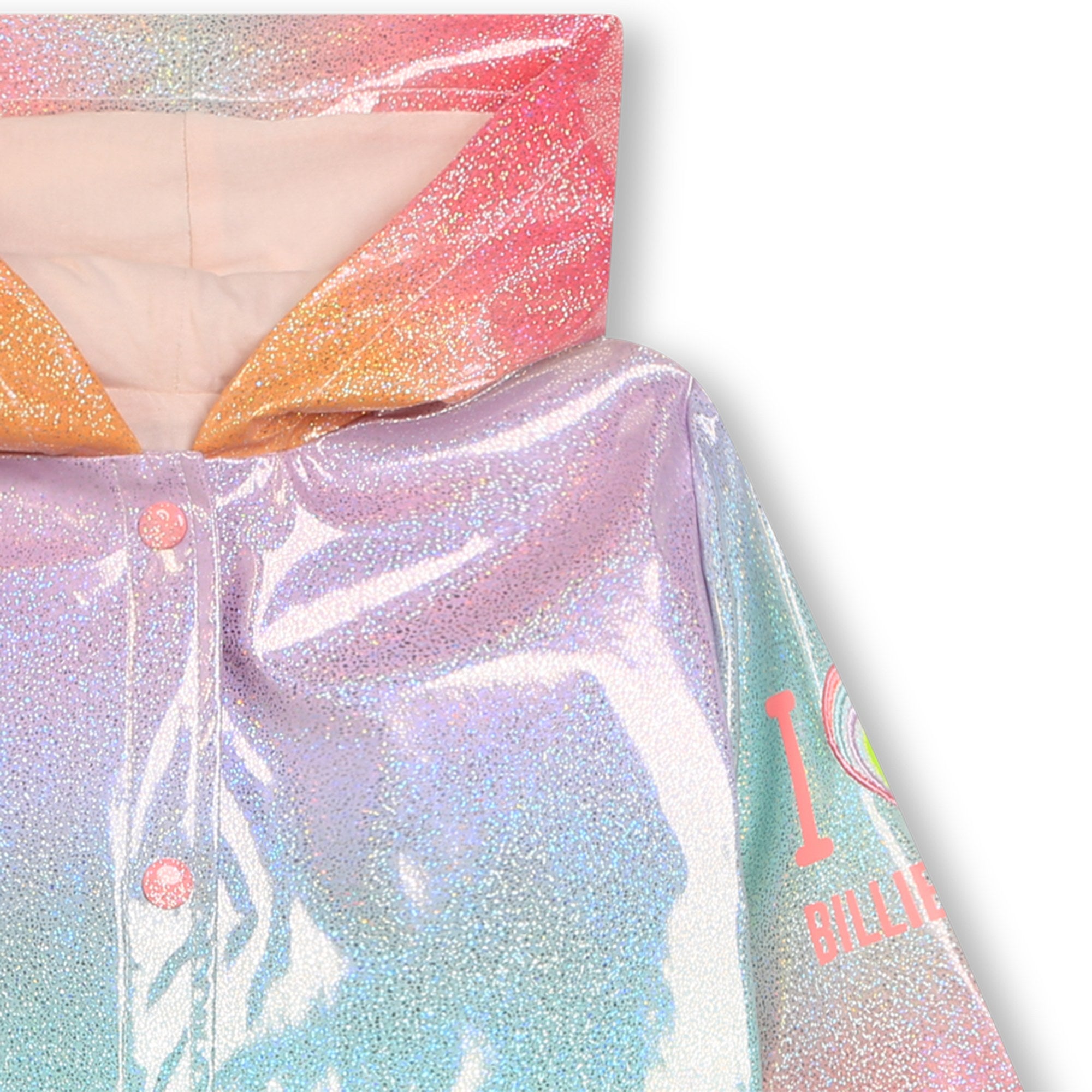Girls Pink Rainbow Glitter Raincoat