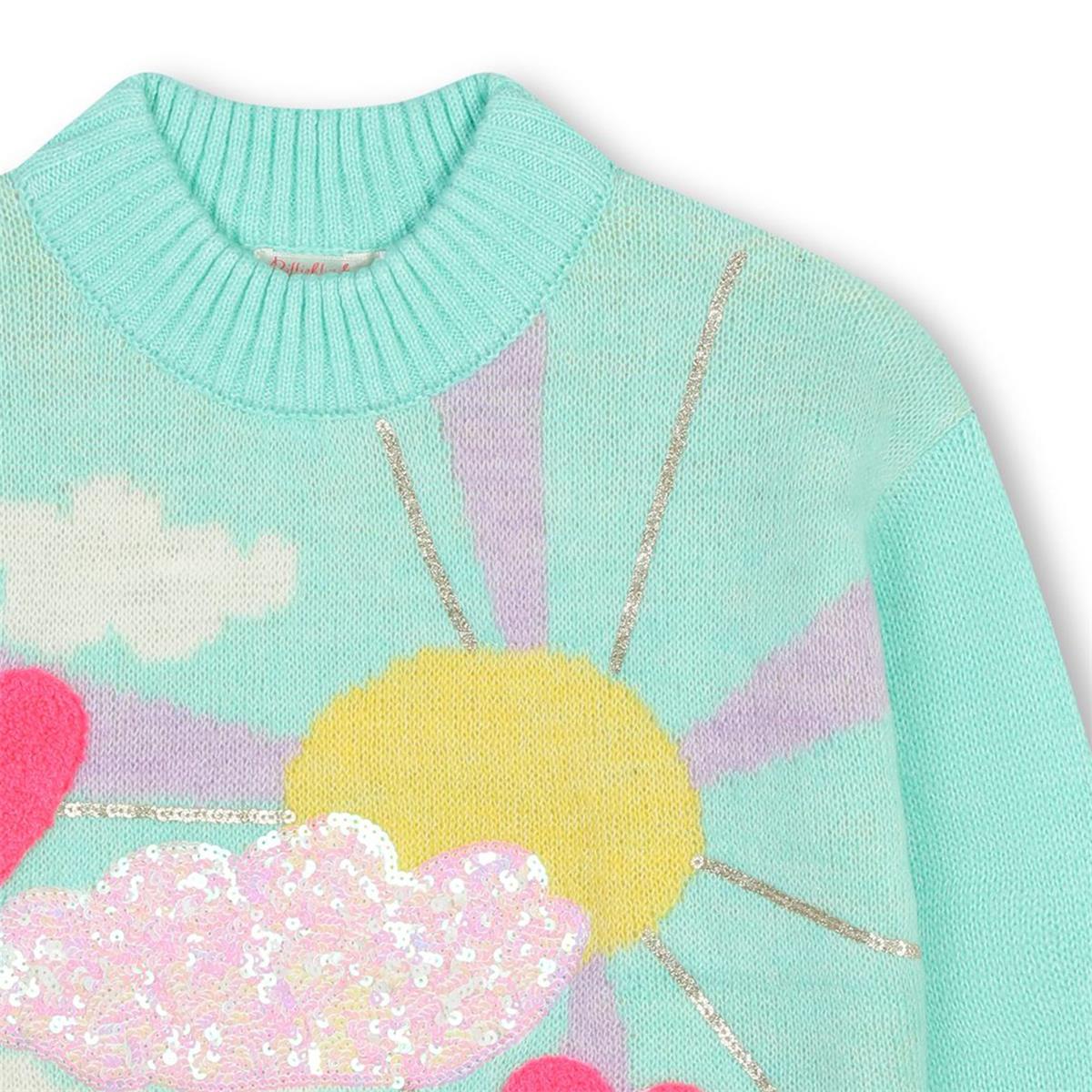 Girls Cyan Knit Sweater