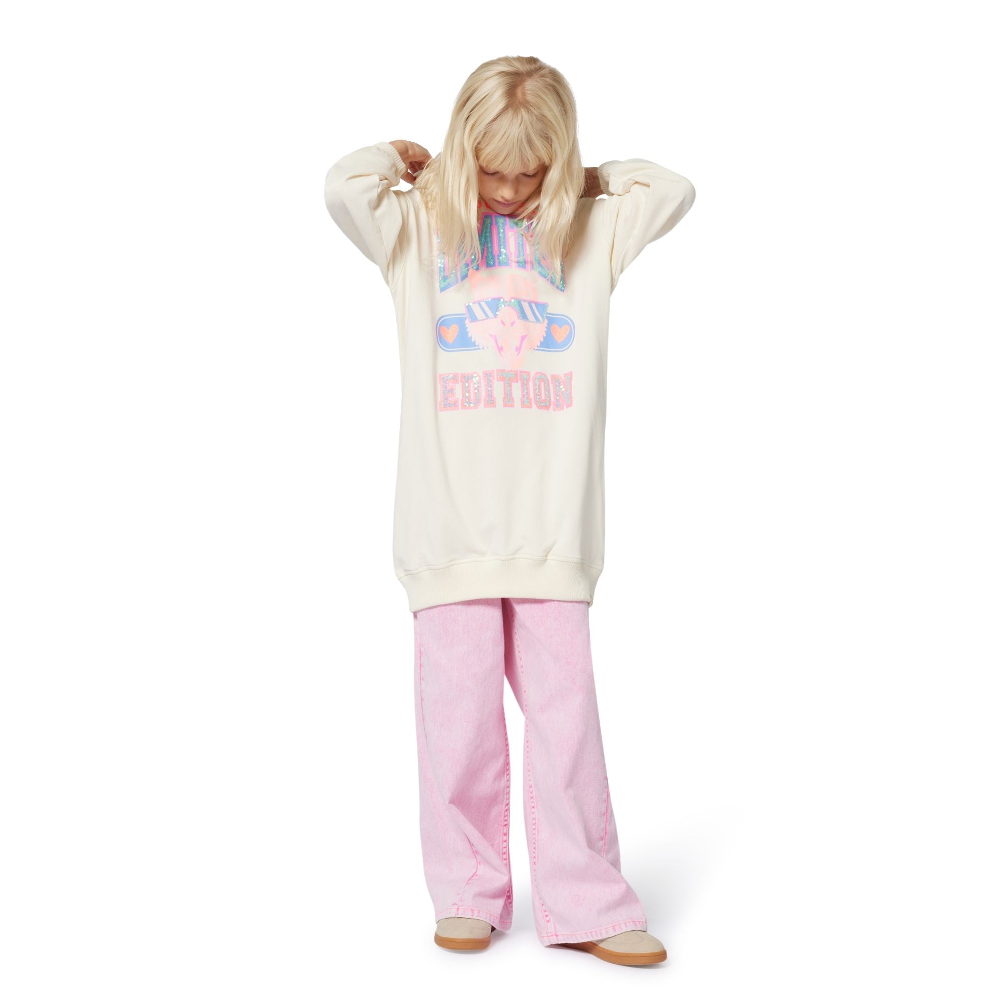Girls White Printed Cotton Dress
