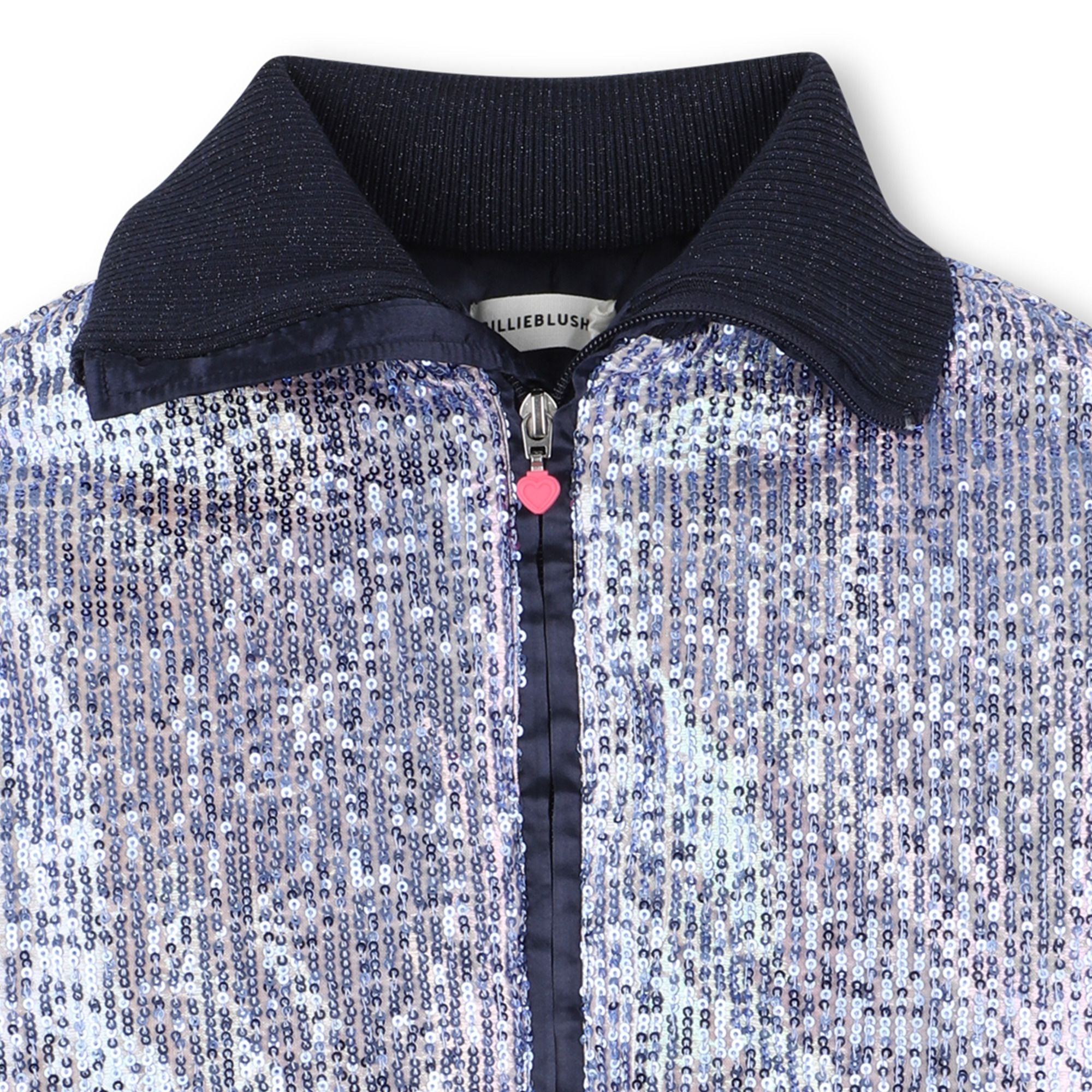 Girls Silver Sequin Zip-Up Padded Jacket