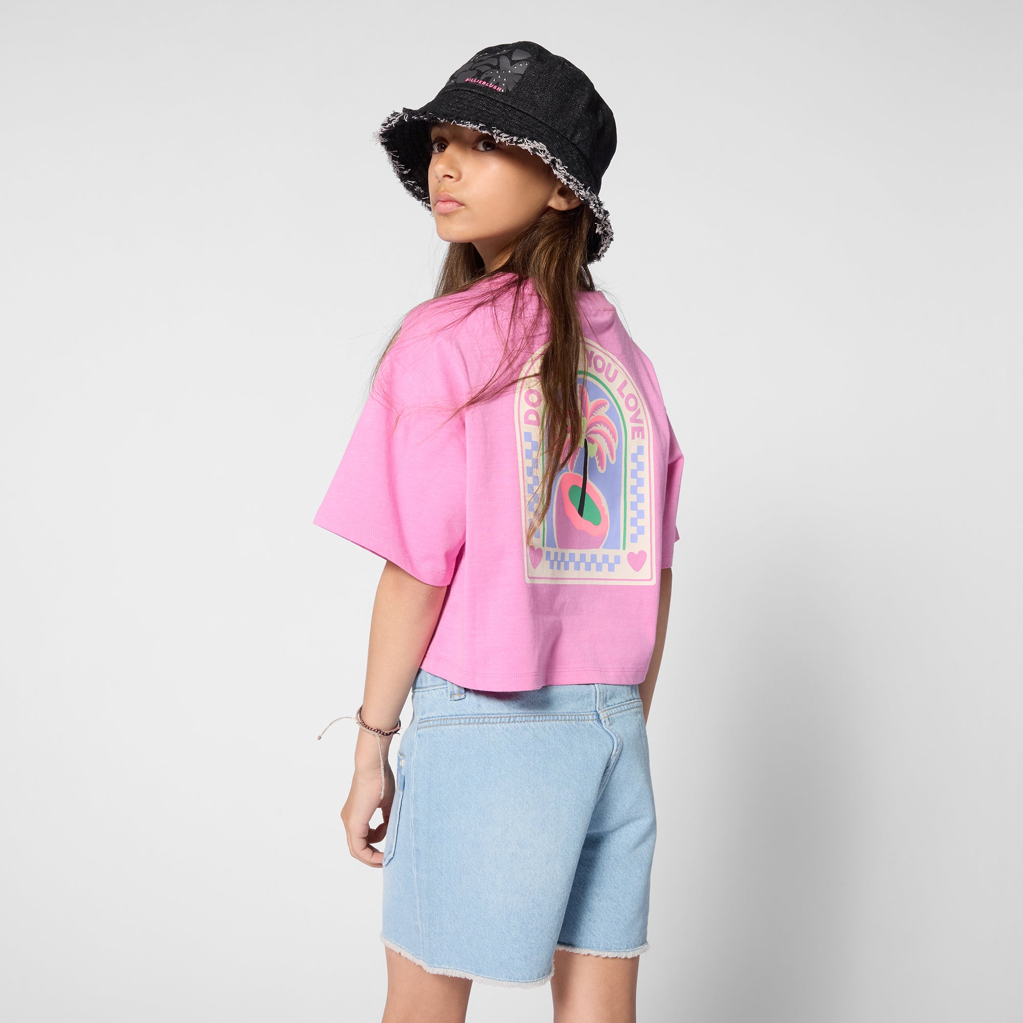 Girls Pink Printed Cotton T-Shirt