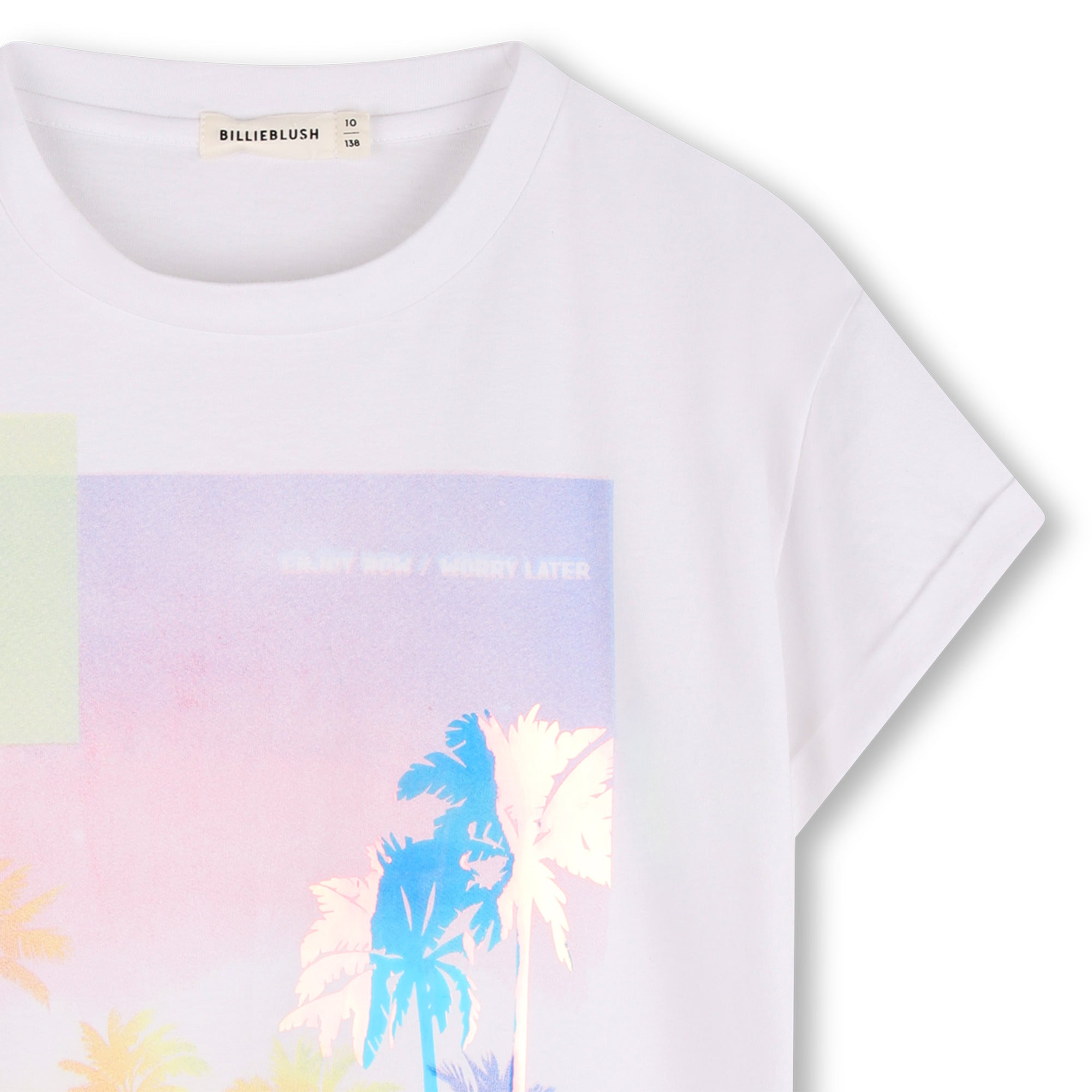 Girls White Printed Cotton T-Shirt