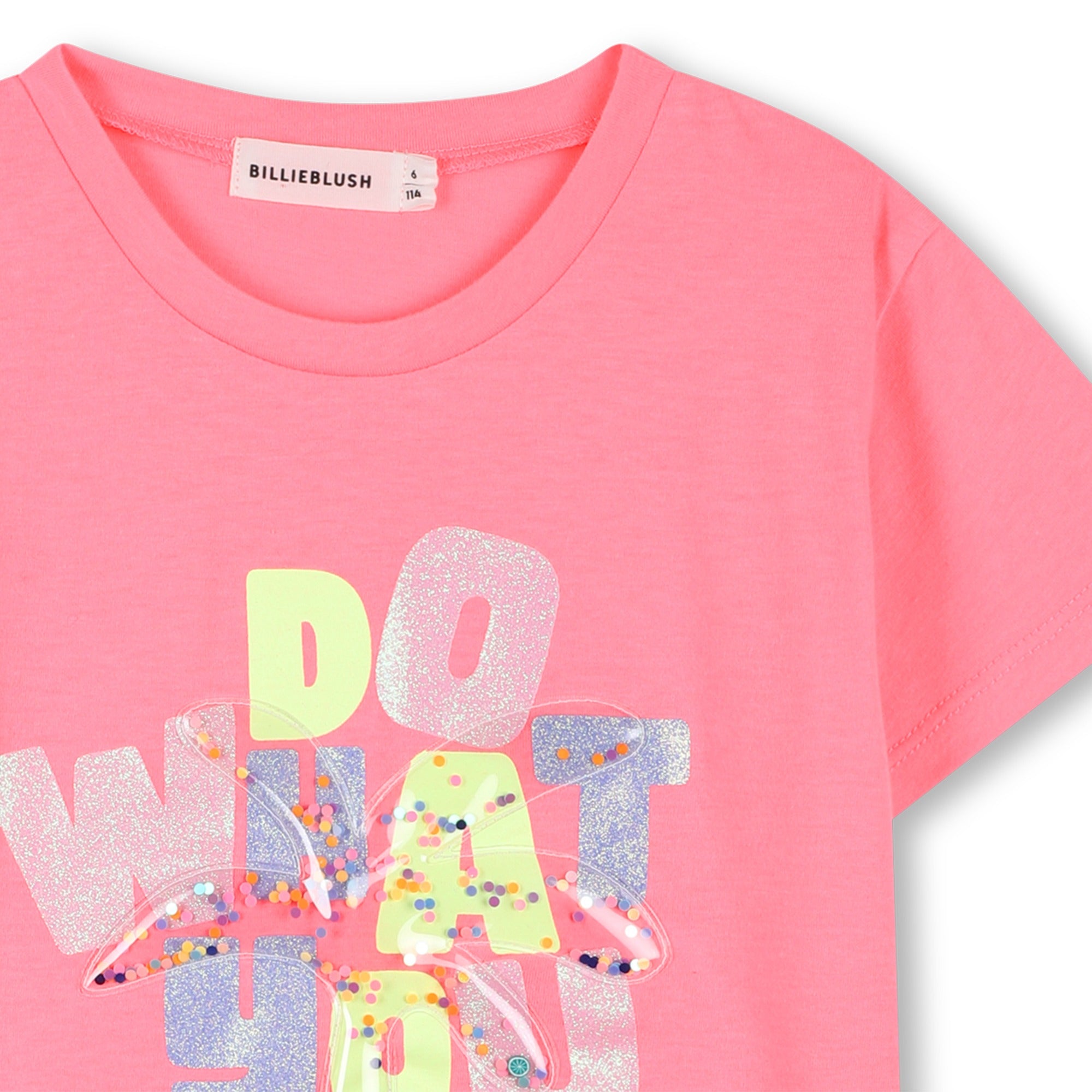 Girls Pink Glitter Logo Cotton T-Shirt