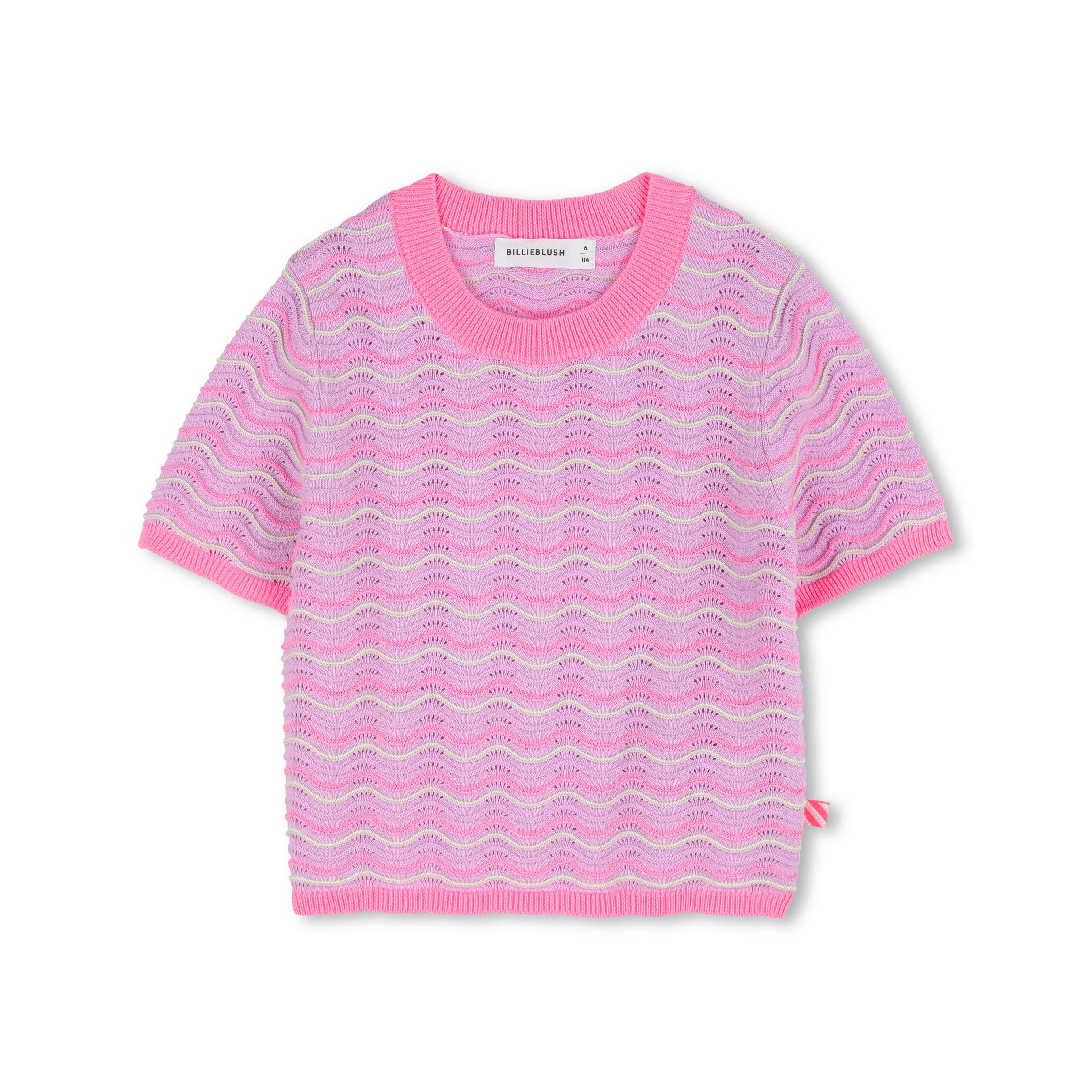 Girls Pink Ripple Cotton Knit Sweater