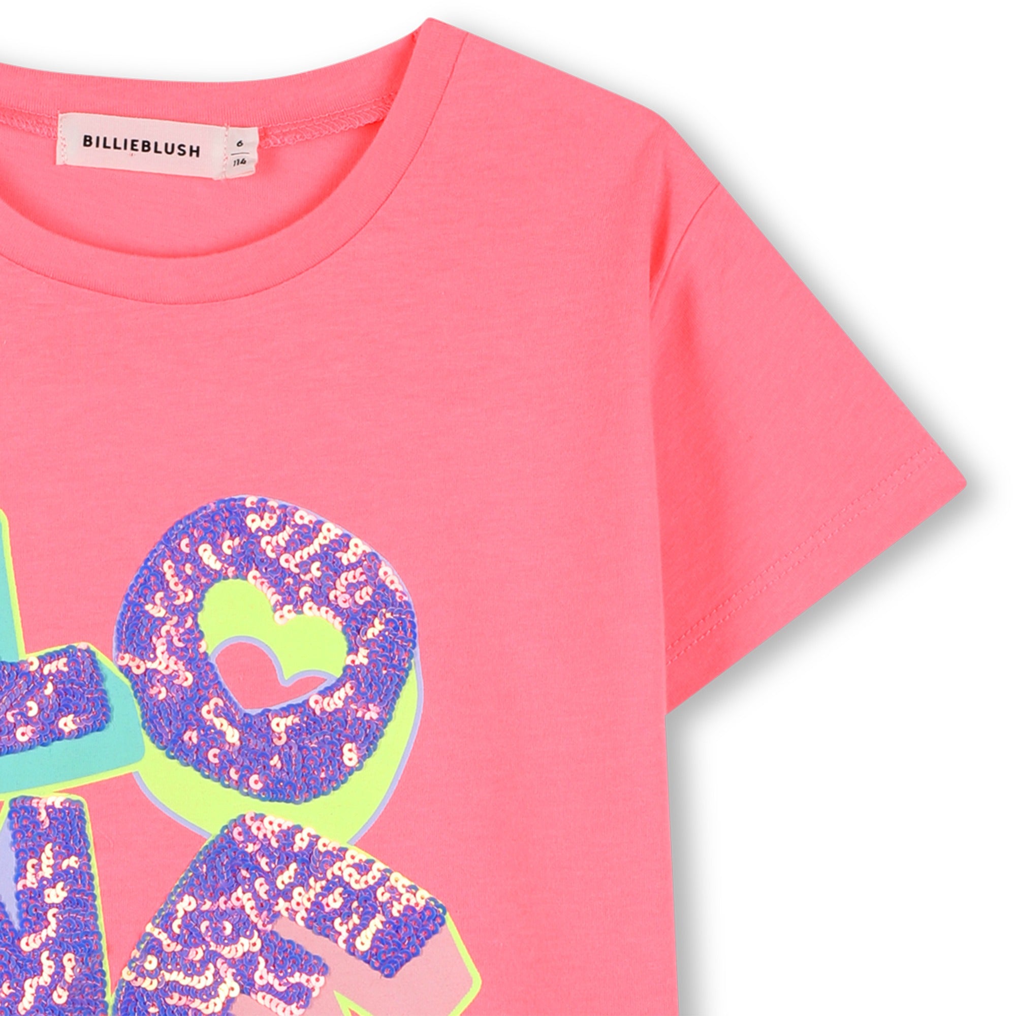 Girls Pink Sequin Cotton T-Shirt