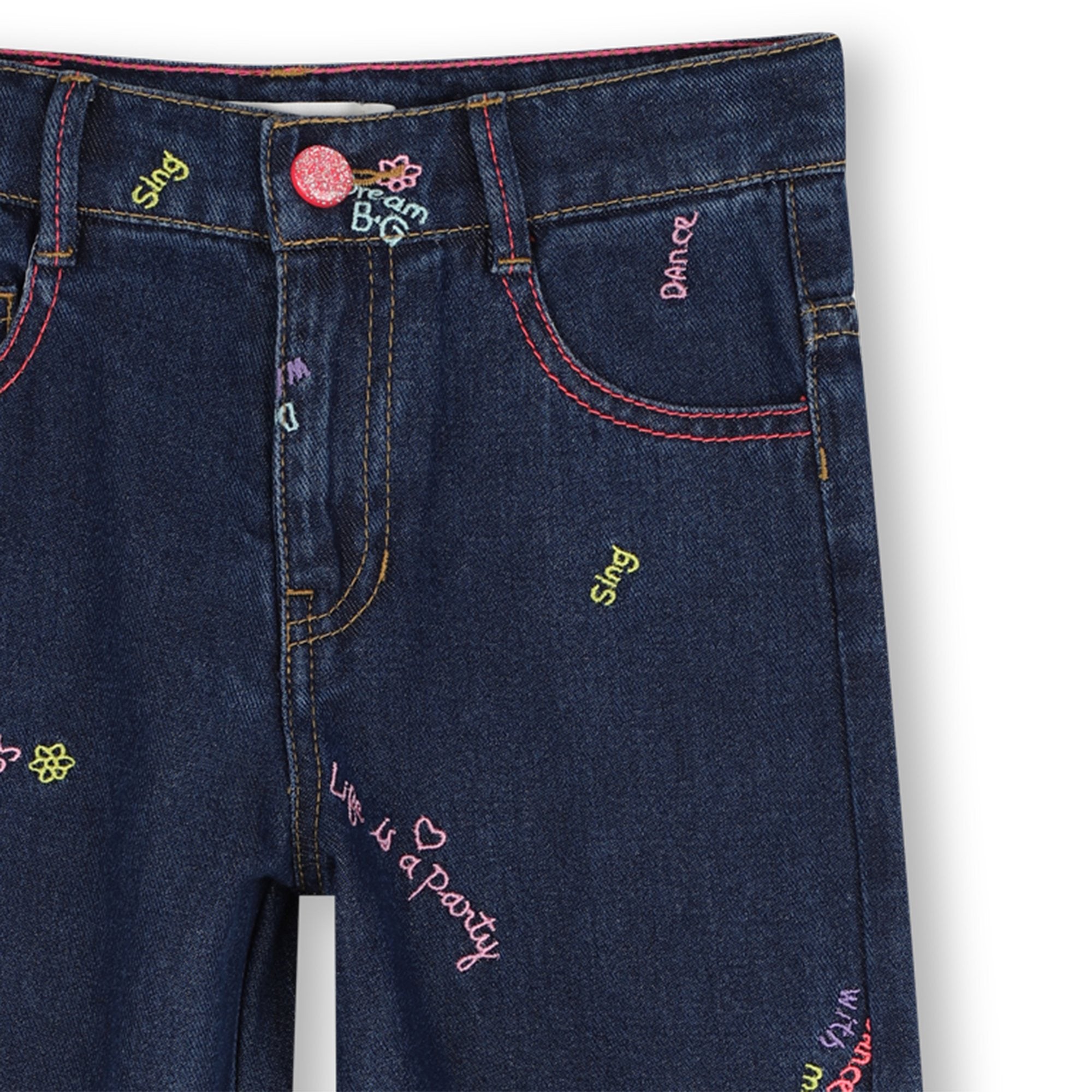 Girls Blue Embroidered Denim Trousers