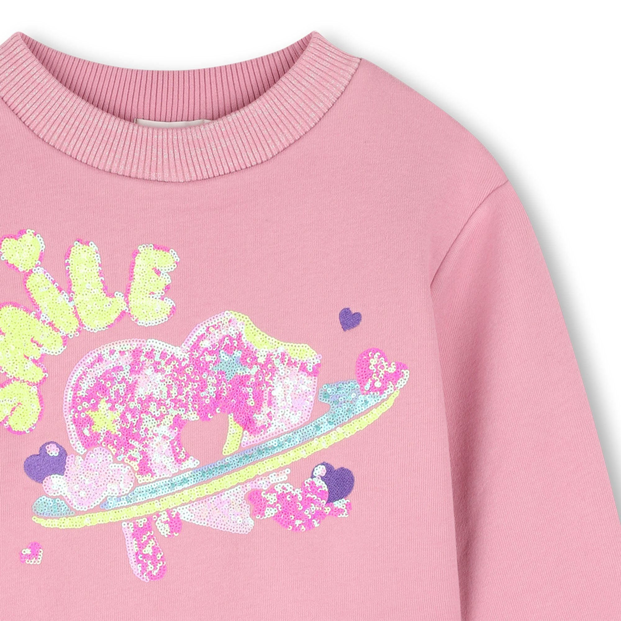 Girls Pink Sequins Cotton Sweatshirt