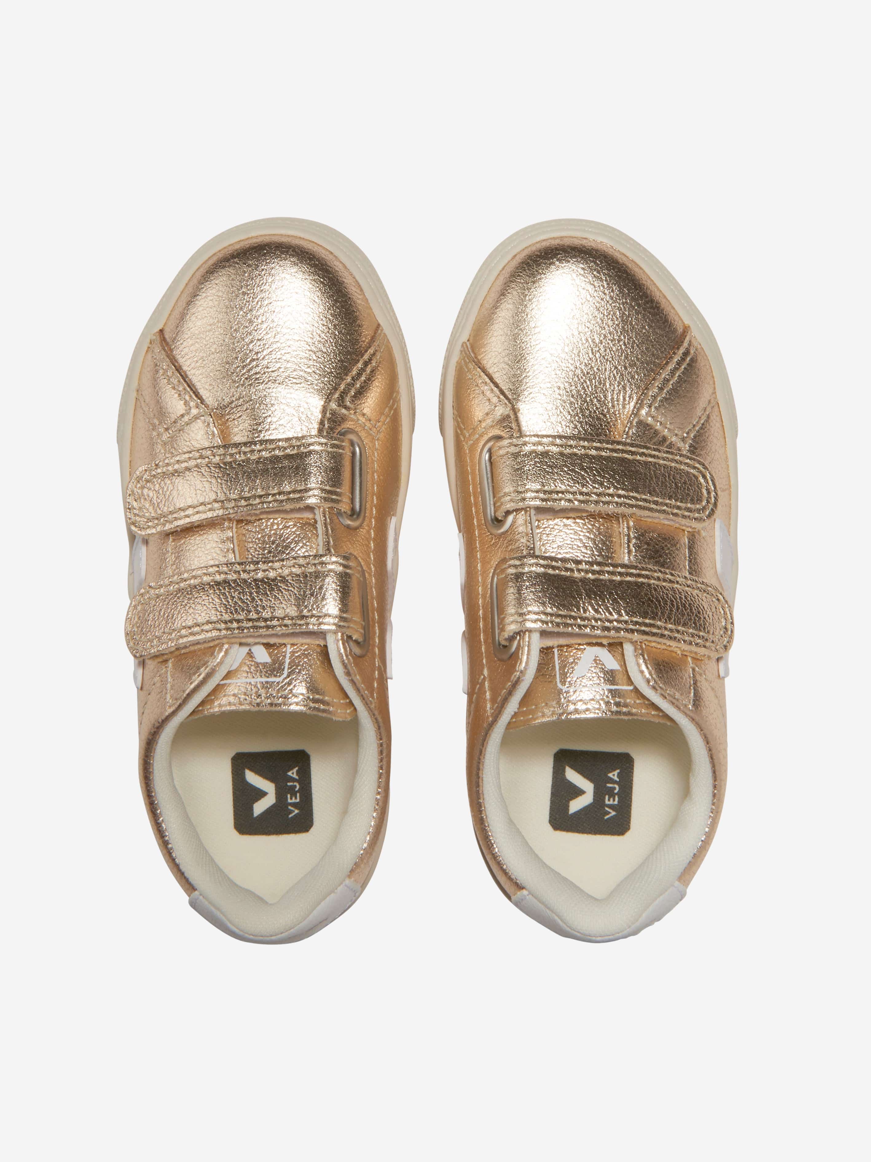 Veja Girls ChromeFree Leather Esplar Trainers in Gold