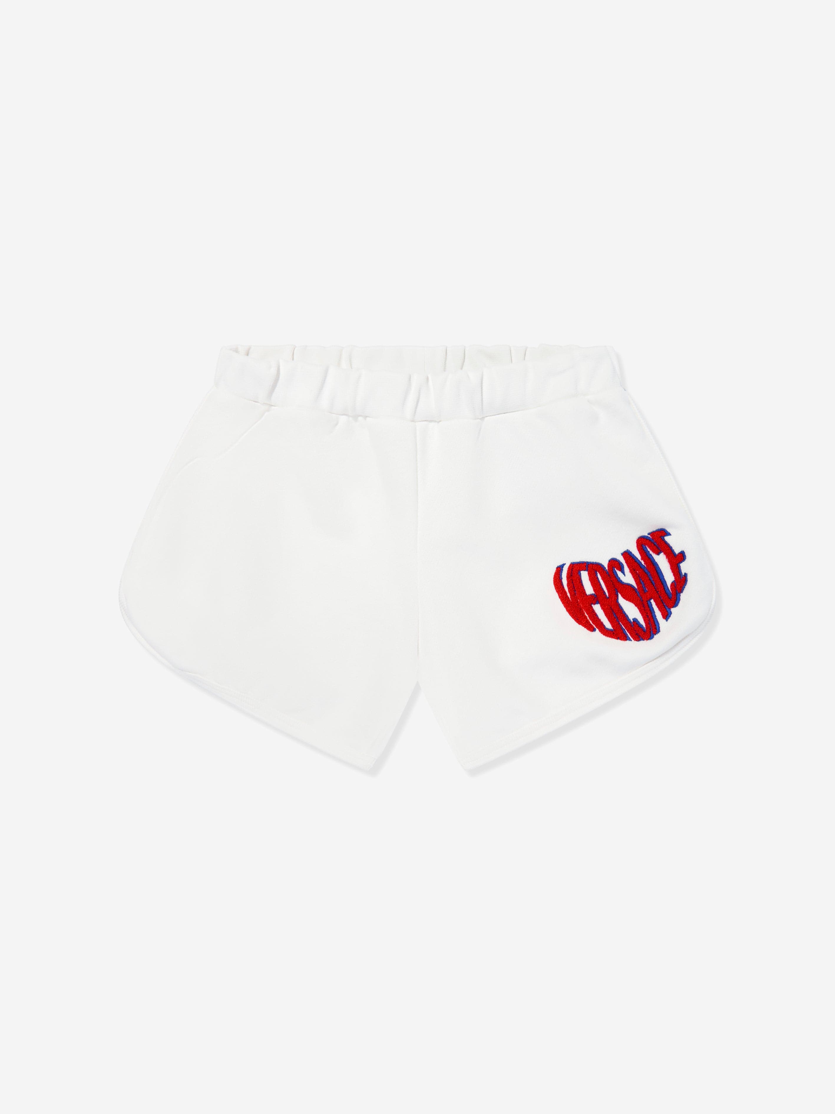Versace Girls Embroidered Logo Shorts in White