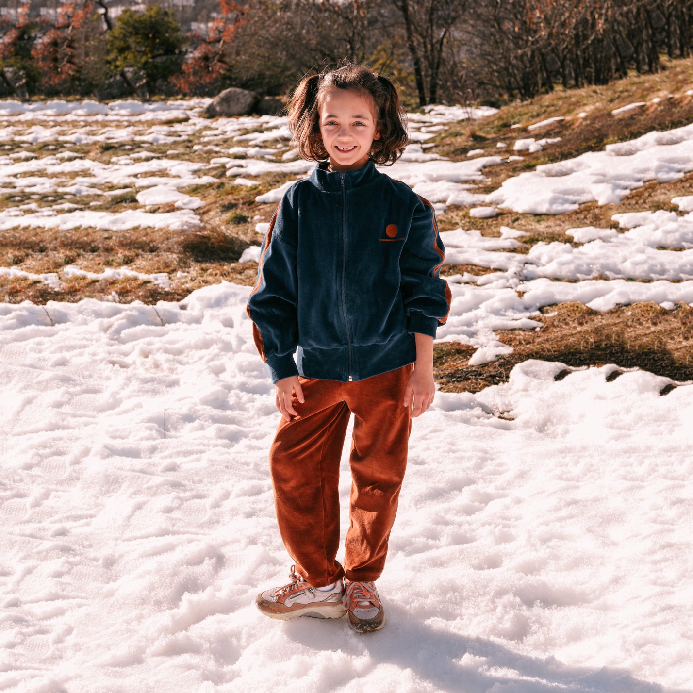 Boys & Girls Navy Velvet Zip-Up Top