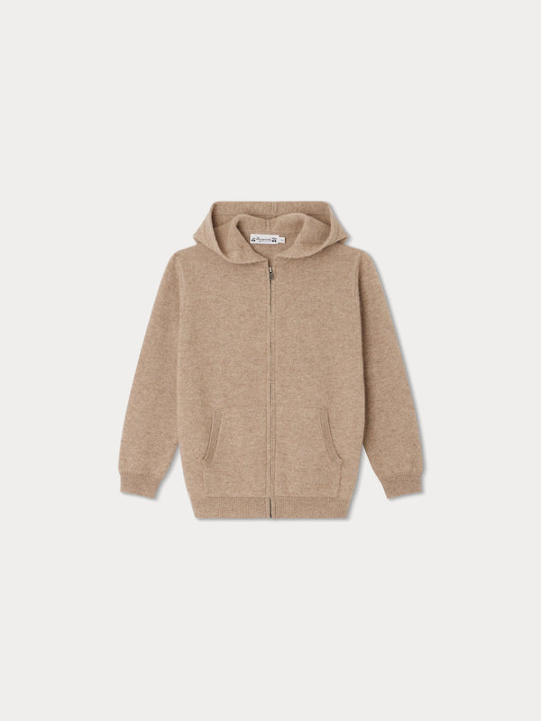 Boys Khaki Zip-Up Cashmere Cardigan