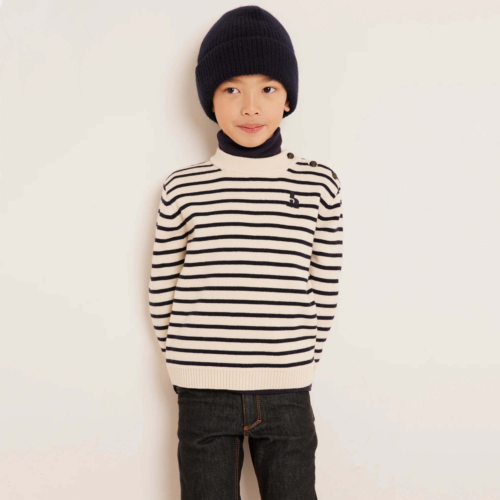 Boys Navy Stripes Wool Sweater