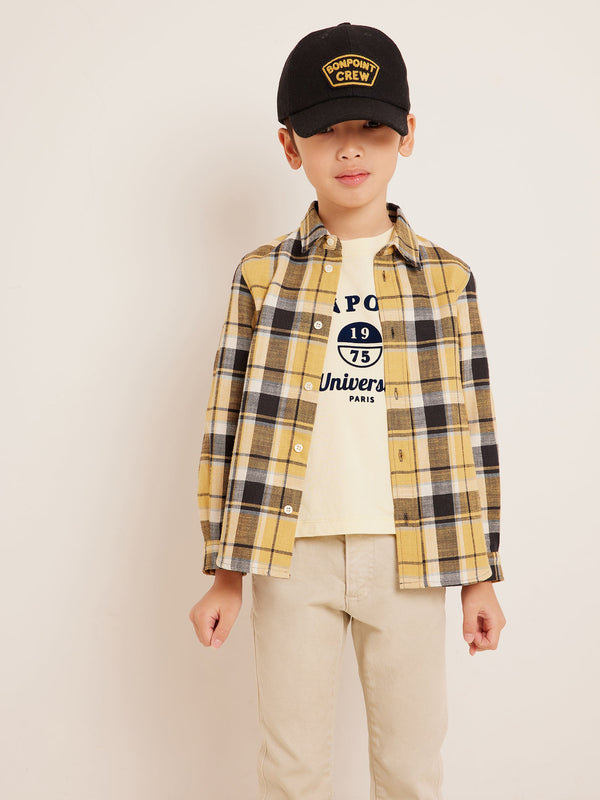Boys Yellow Check Cotton Shirt