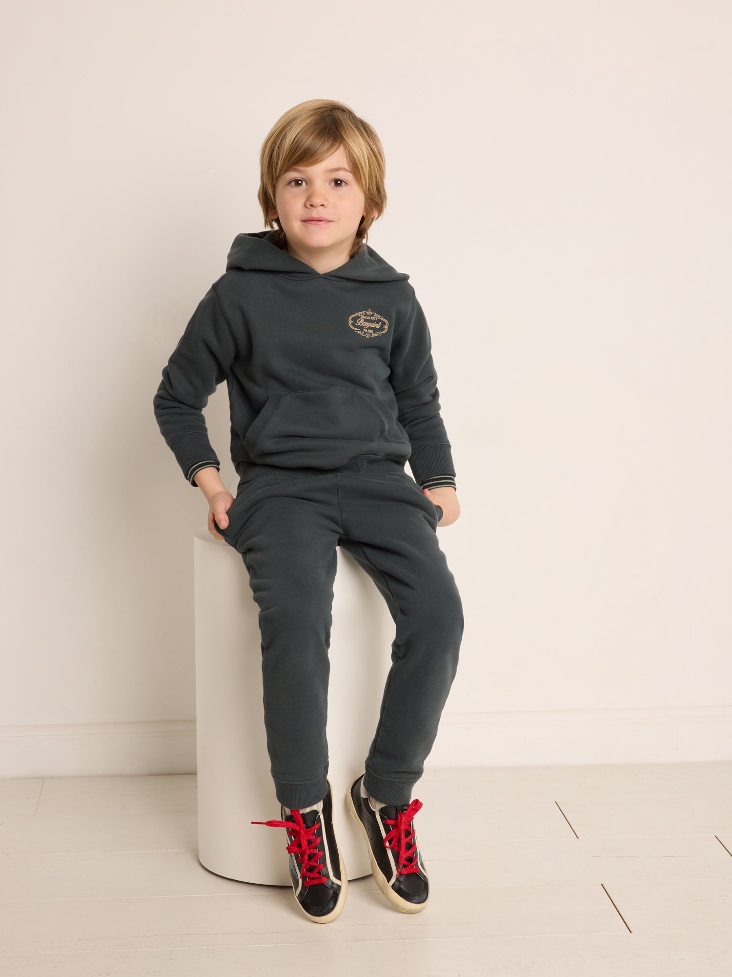 Boys Dark Green Cotton Hooded Sweatshirt