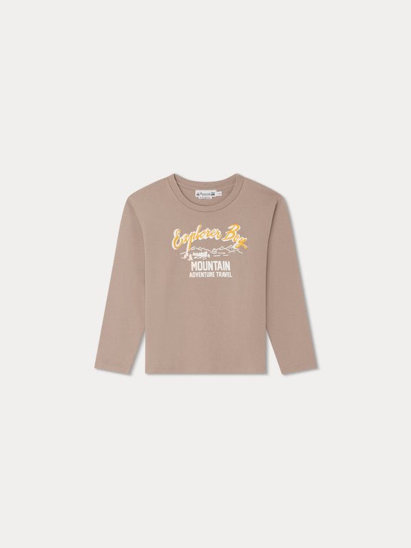 Boys Light Brown Logo Cotton T-Shirt