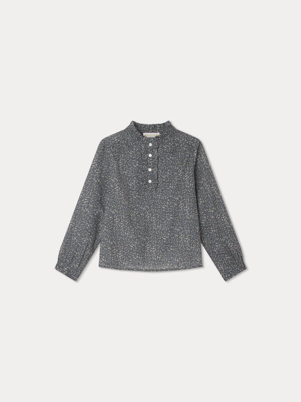 Girls Dark Grey Floral Cotton Top